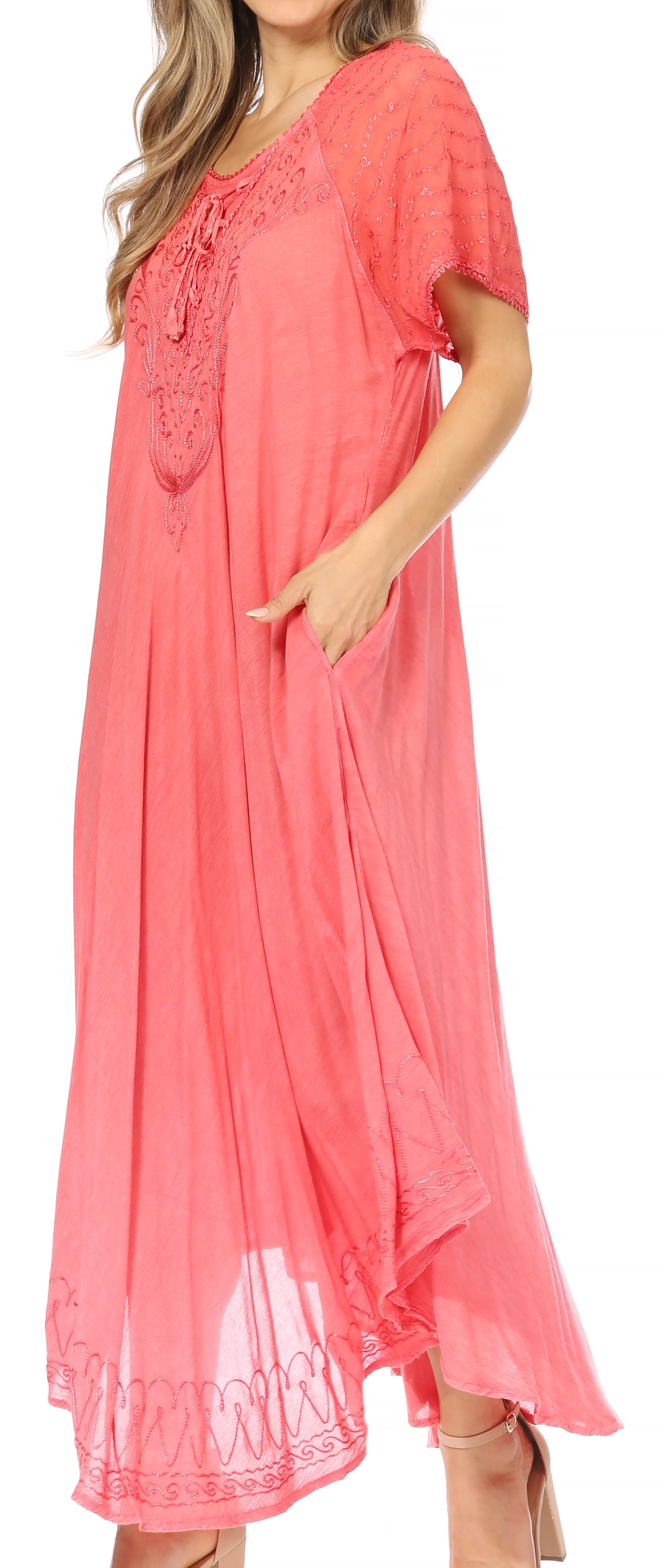 Women's Embroidered Long Caftan Dress and Cover-up