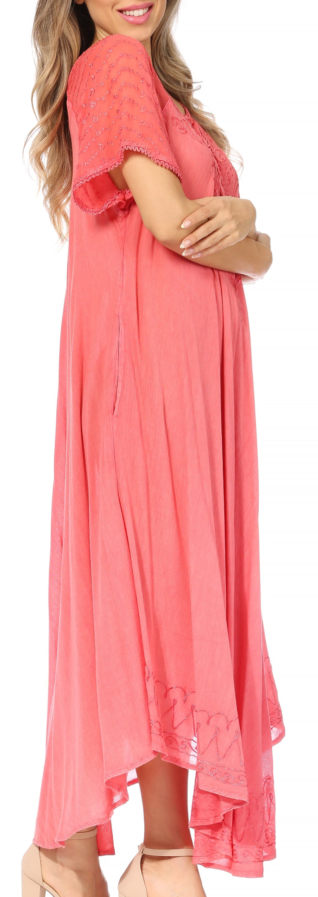 Women's Embroidered Long Caftan Dress and Cover-up