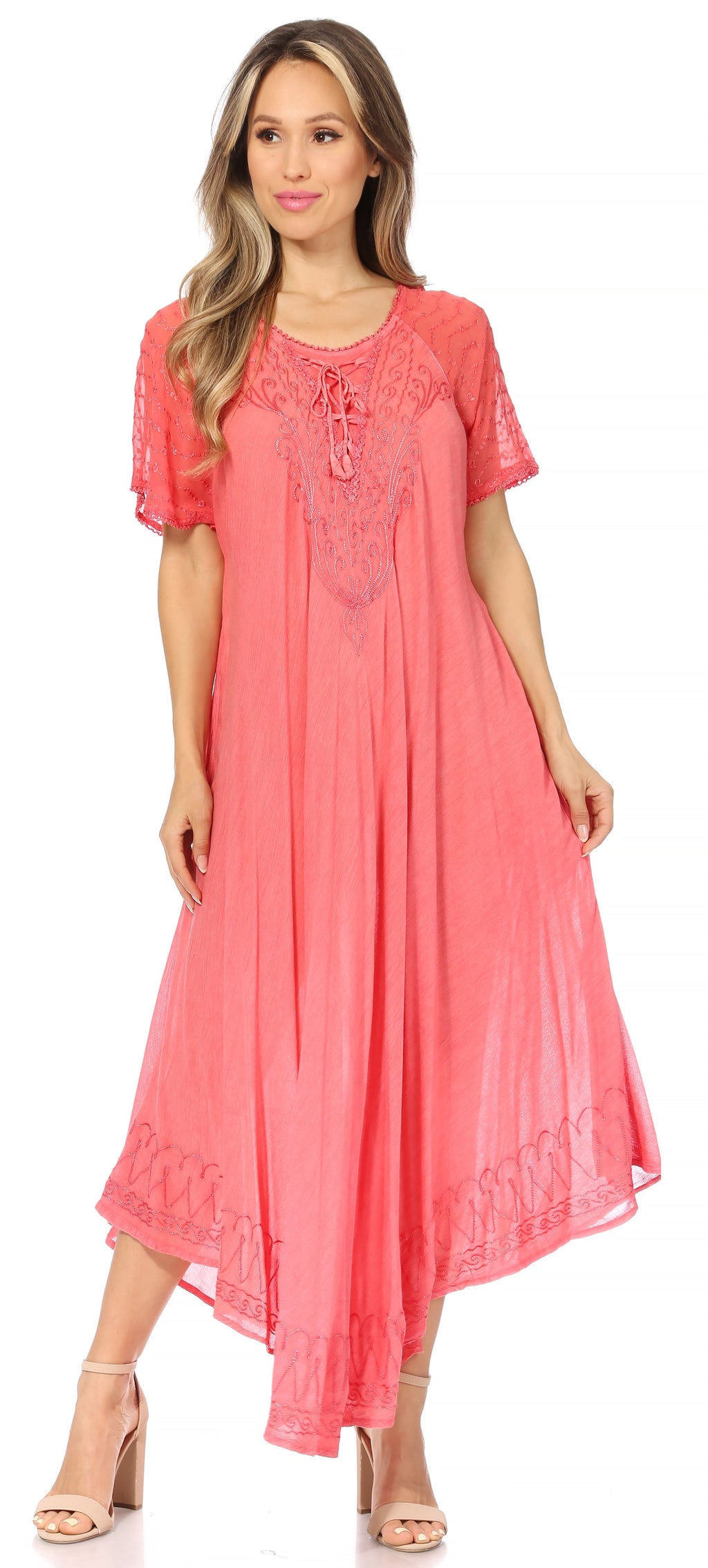 Women's Embroidered Long Caftan Dress and Cover-up