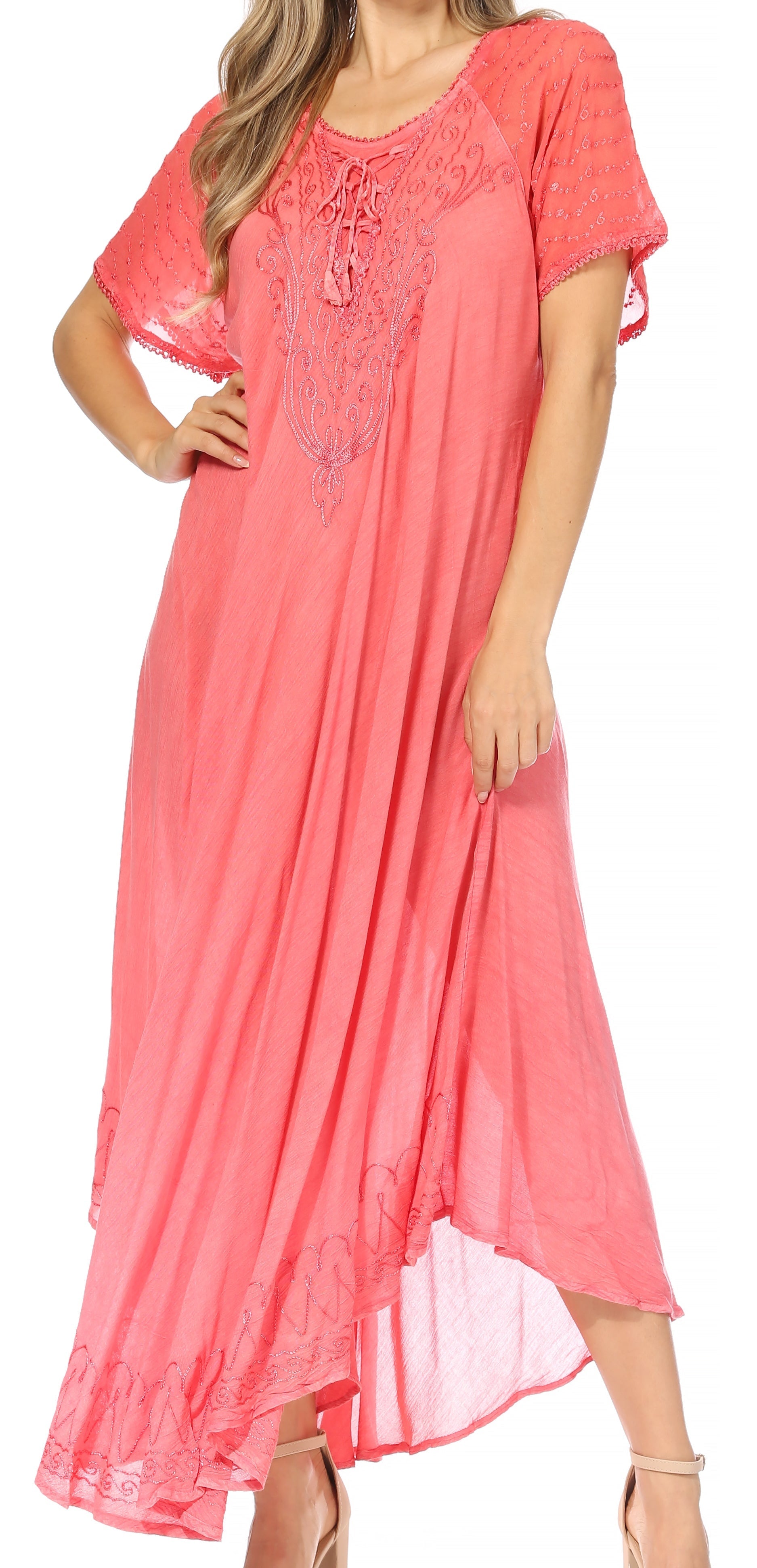 Women's Embroidered Long Caftan Dress and Cover-up