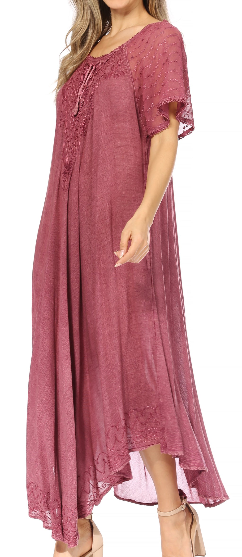 Women's Embroidered Long Caftan Dress and Cover-up