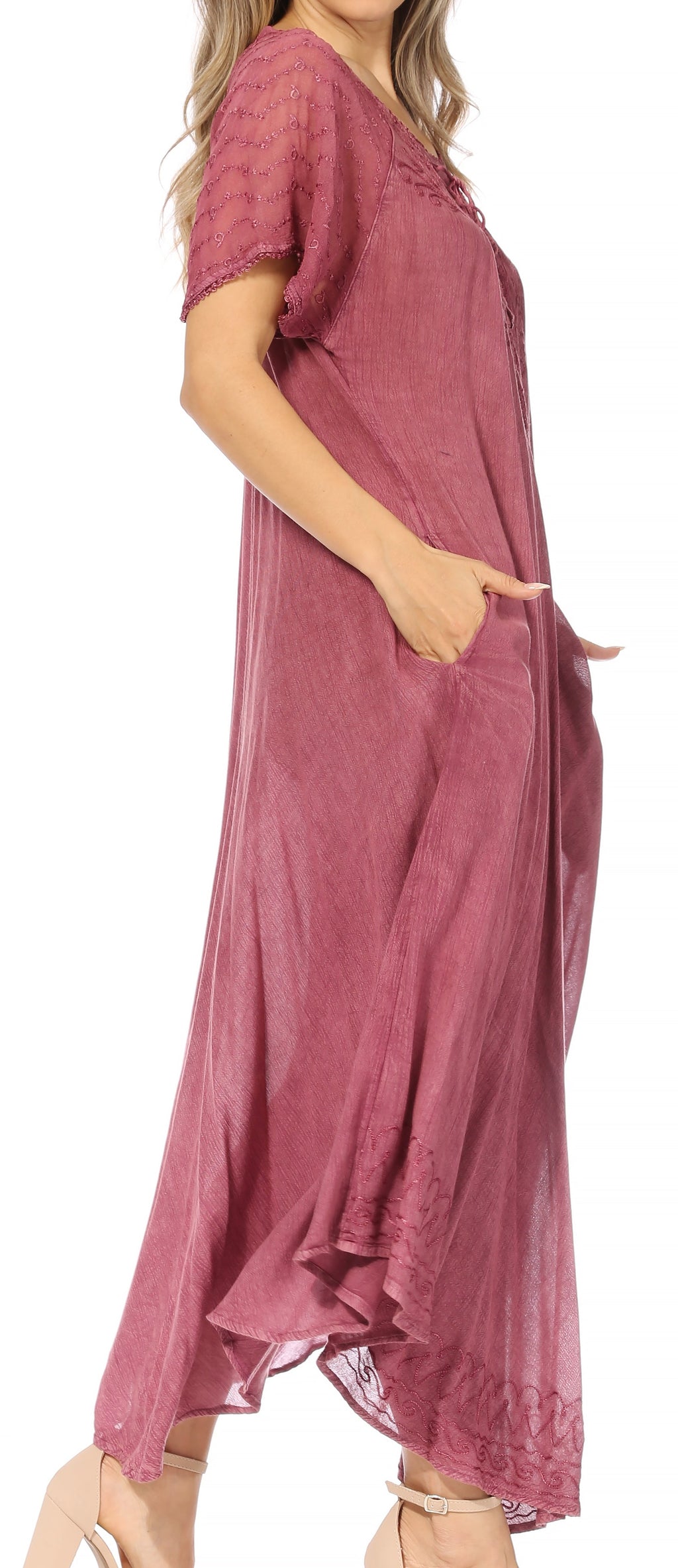 Women's Embroidered Long Caftan Dress and Cover-up