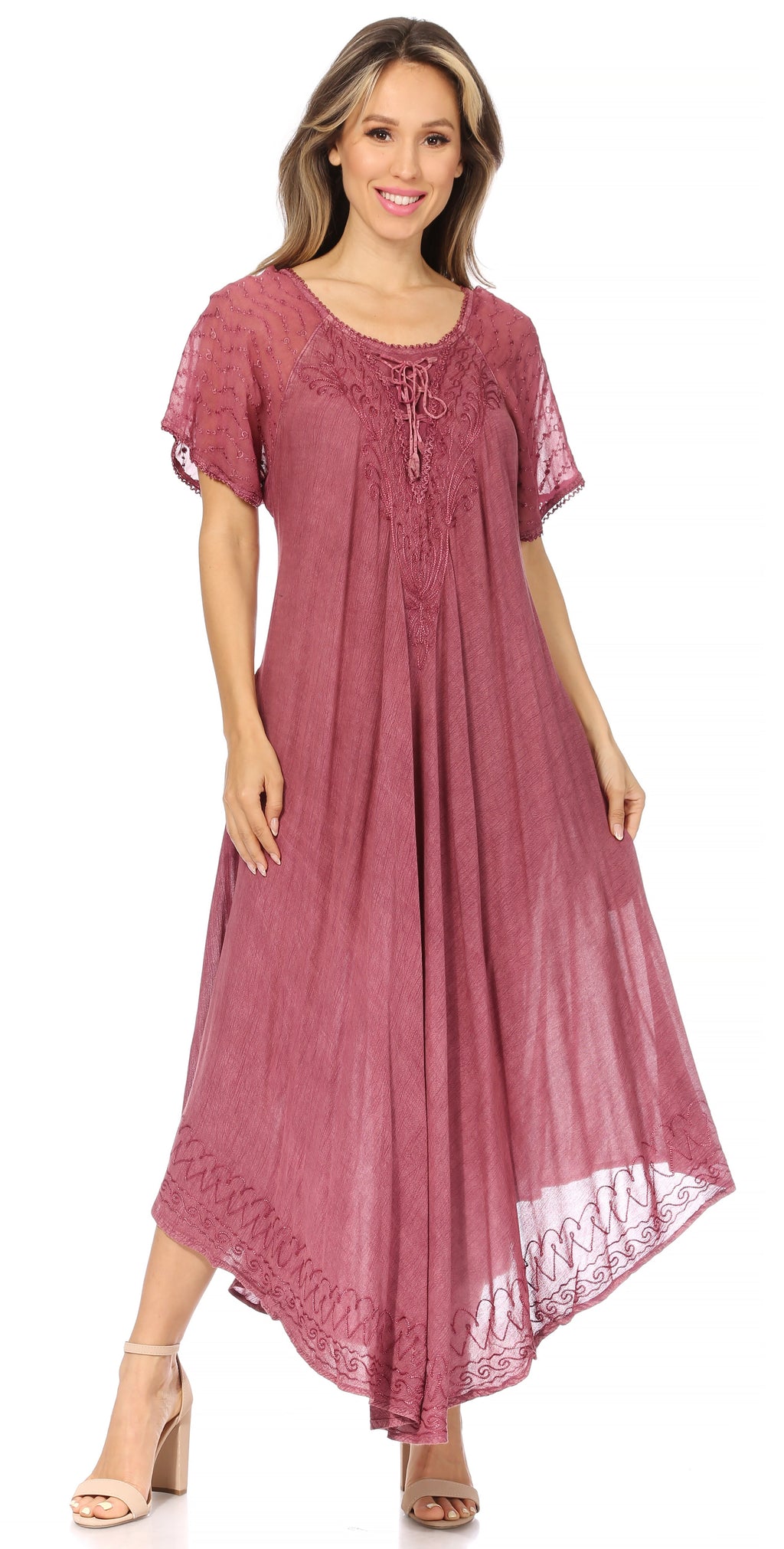 Women's Embroidered Long Caftan Dress and Cover-up