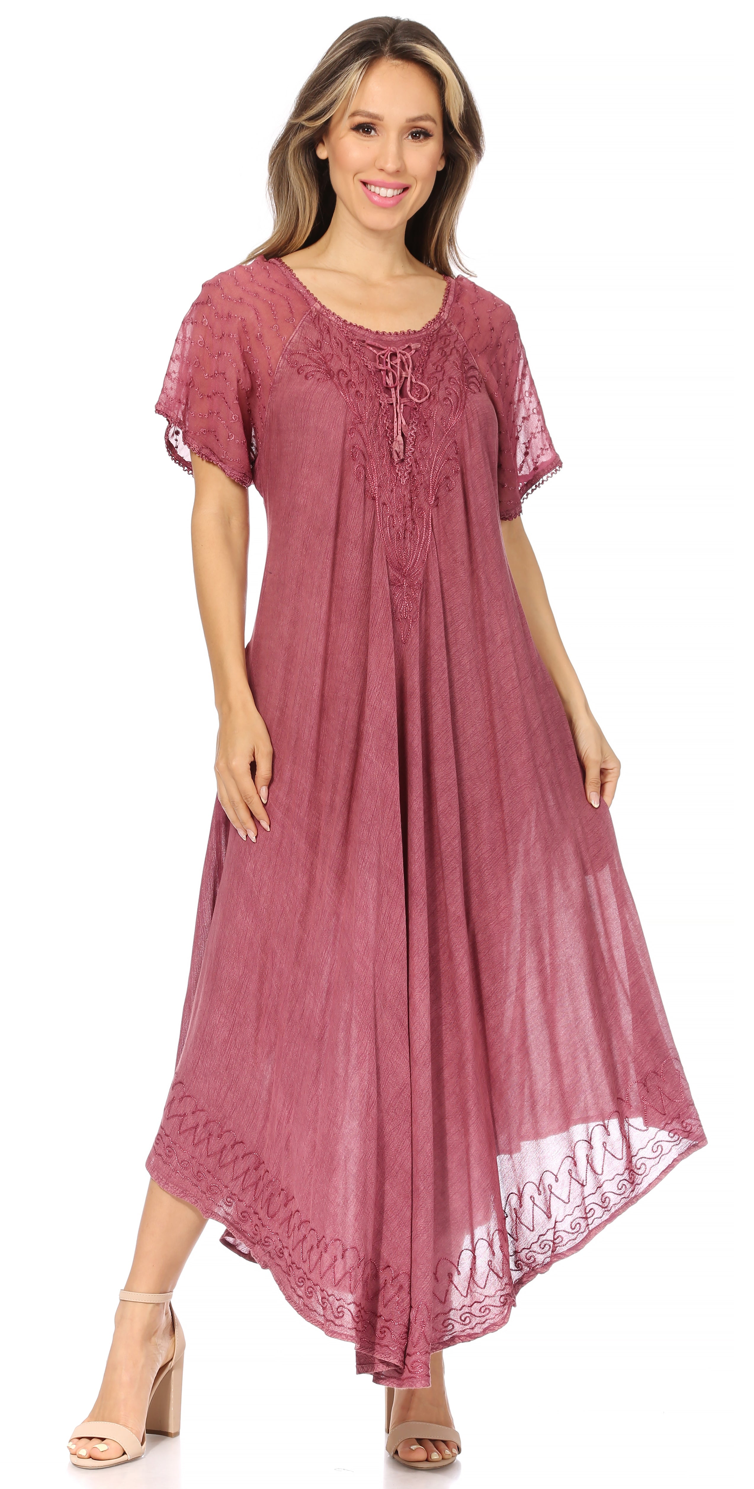 Women's Embroidered Long Caftan Dress and Cover-up