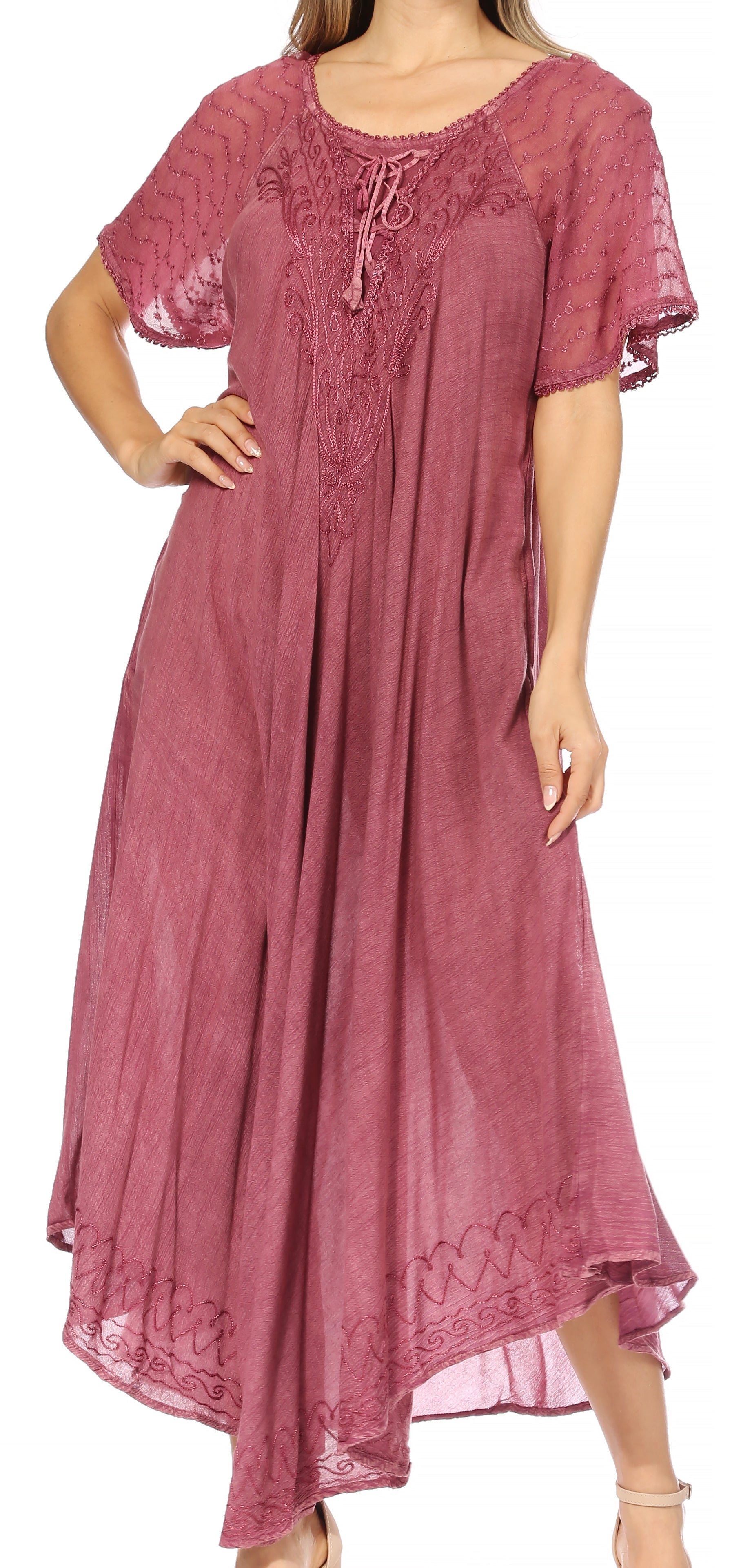 Women's Embroidered Long Caftan Dress and Cover-up