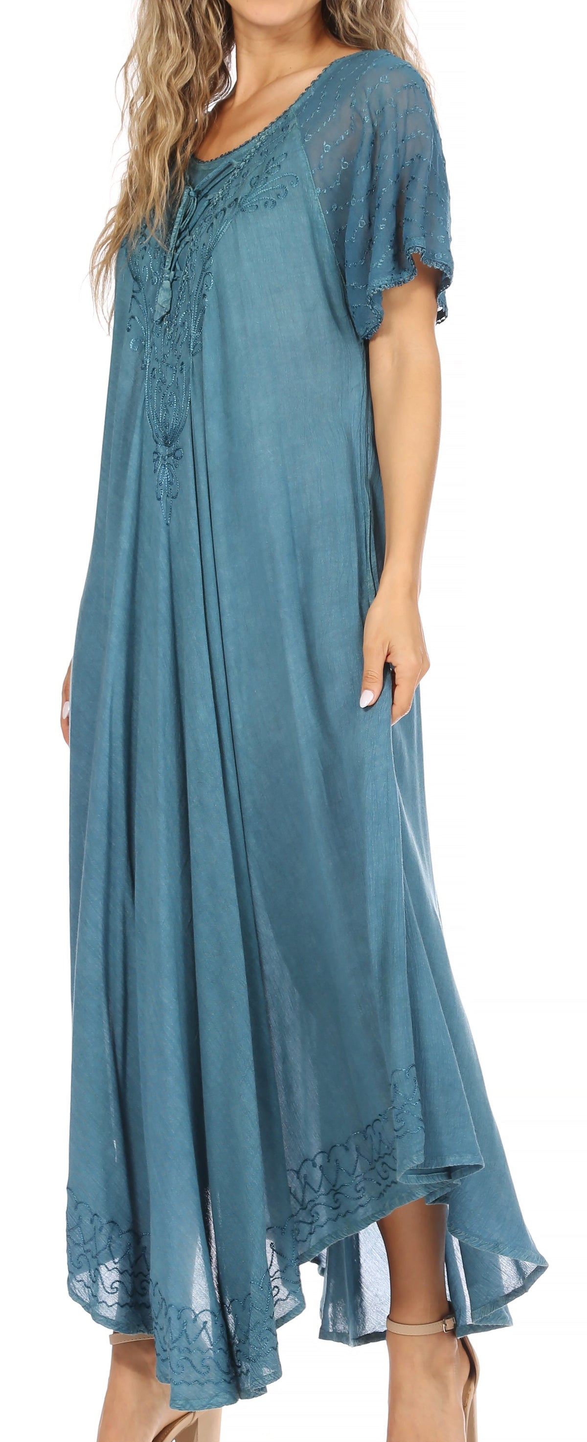 Women's Embroidered Long Caftan Dress and Cover-up