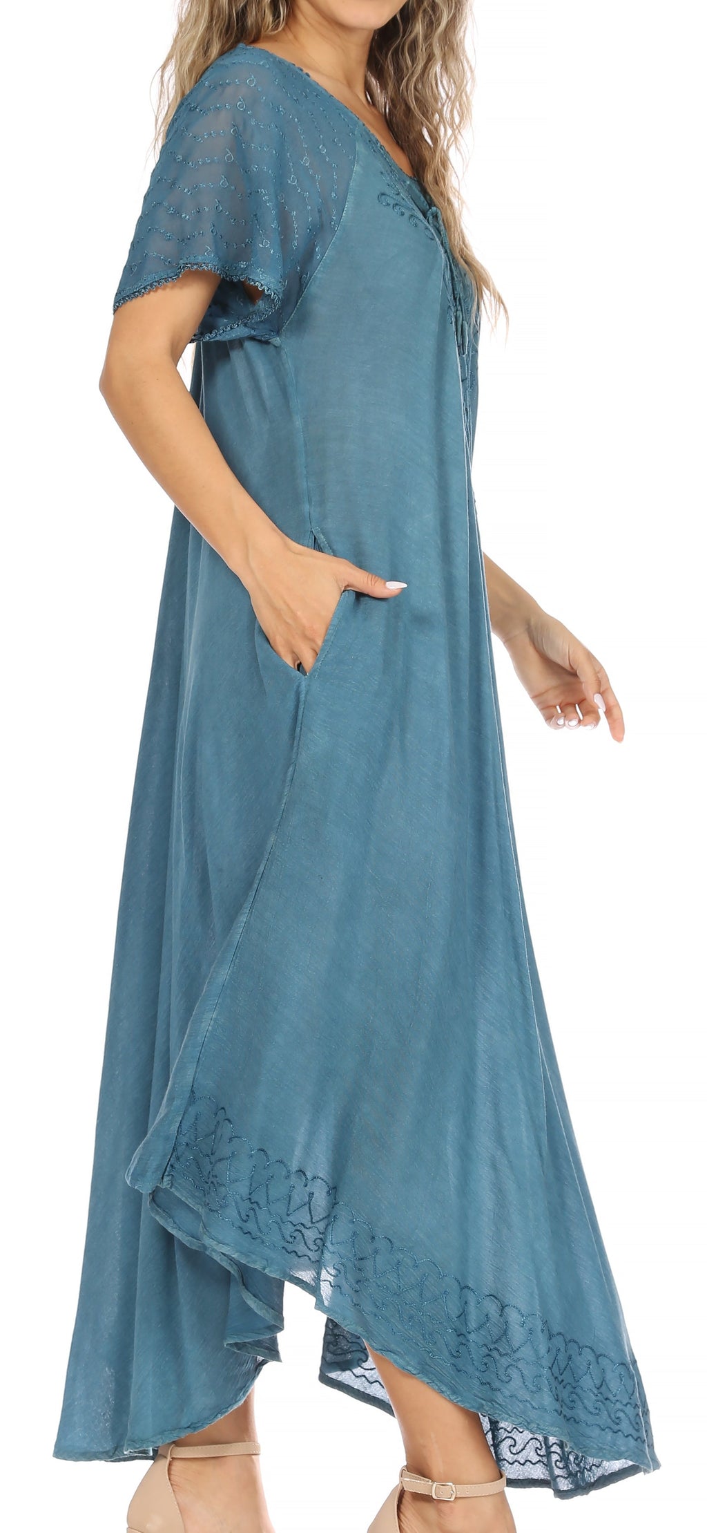 Women's Embroidered Long Caftan Dress and Cover-up