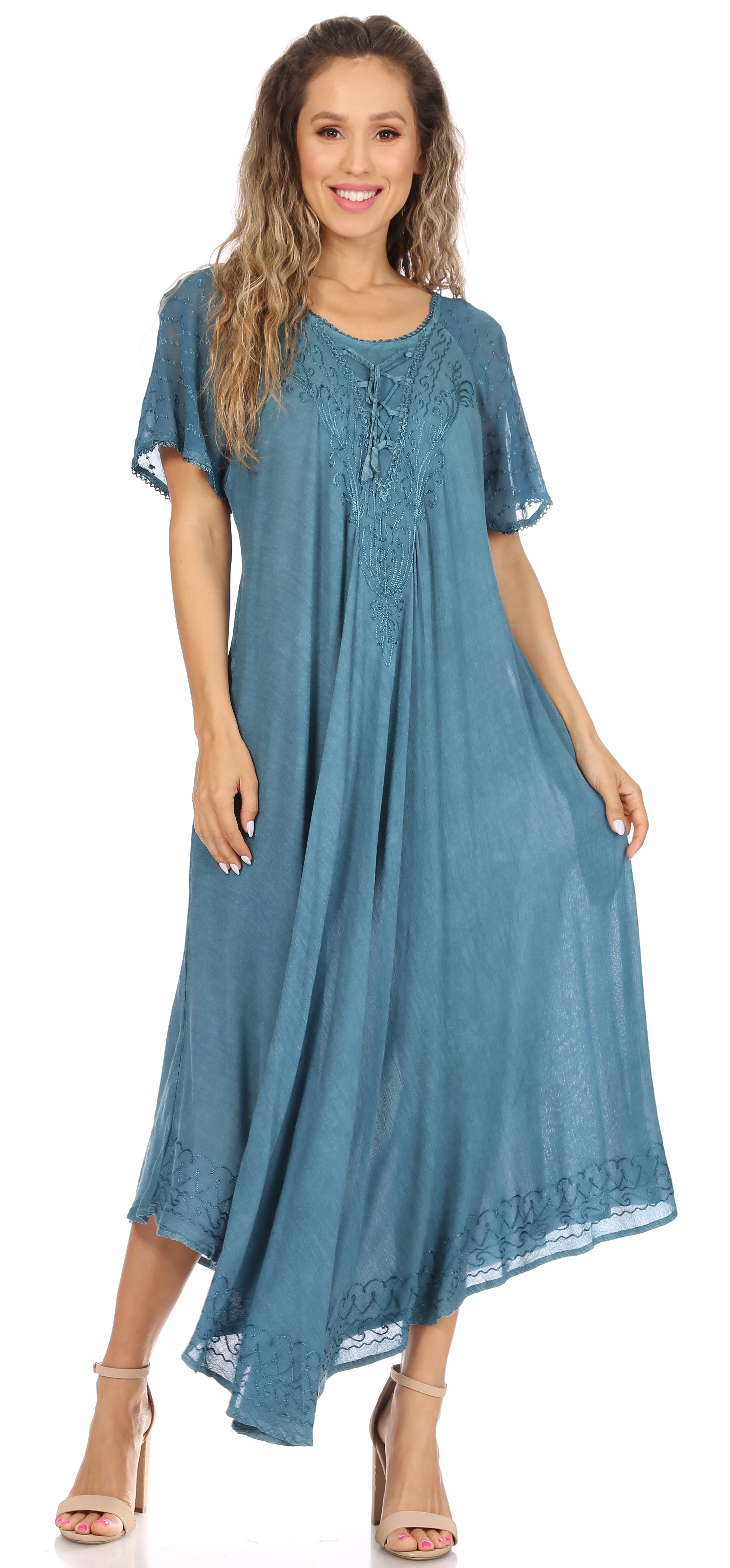 Women's Embroidered Long Caftan Dress and Cover-up