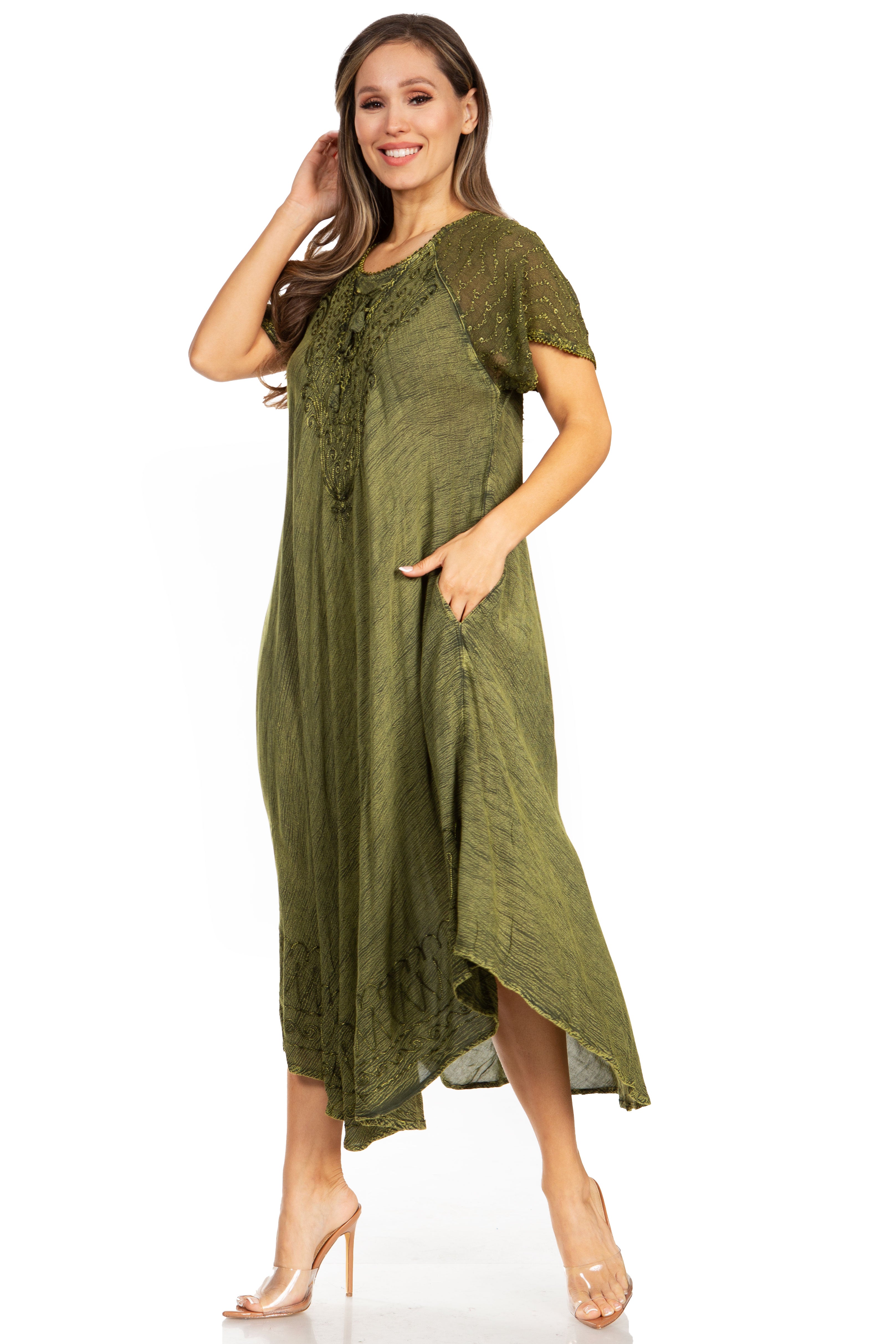 Women's Embroidered Long Caftan Dress and Cover-up