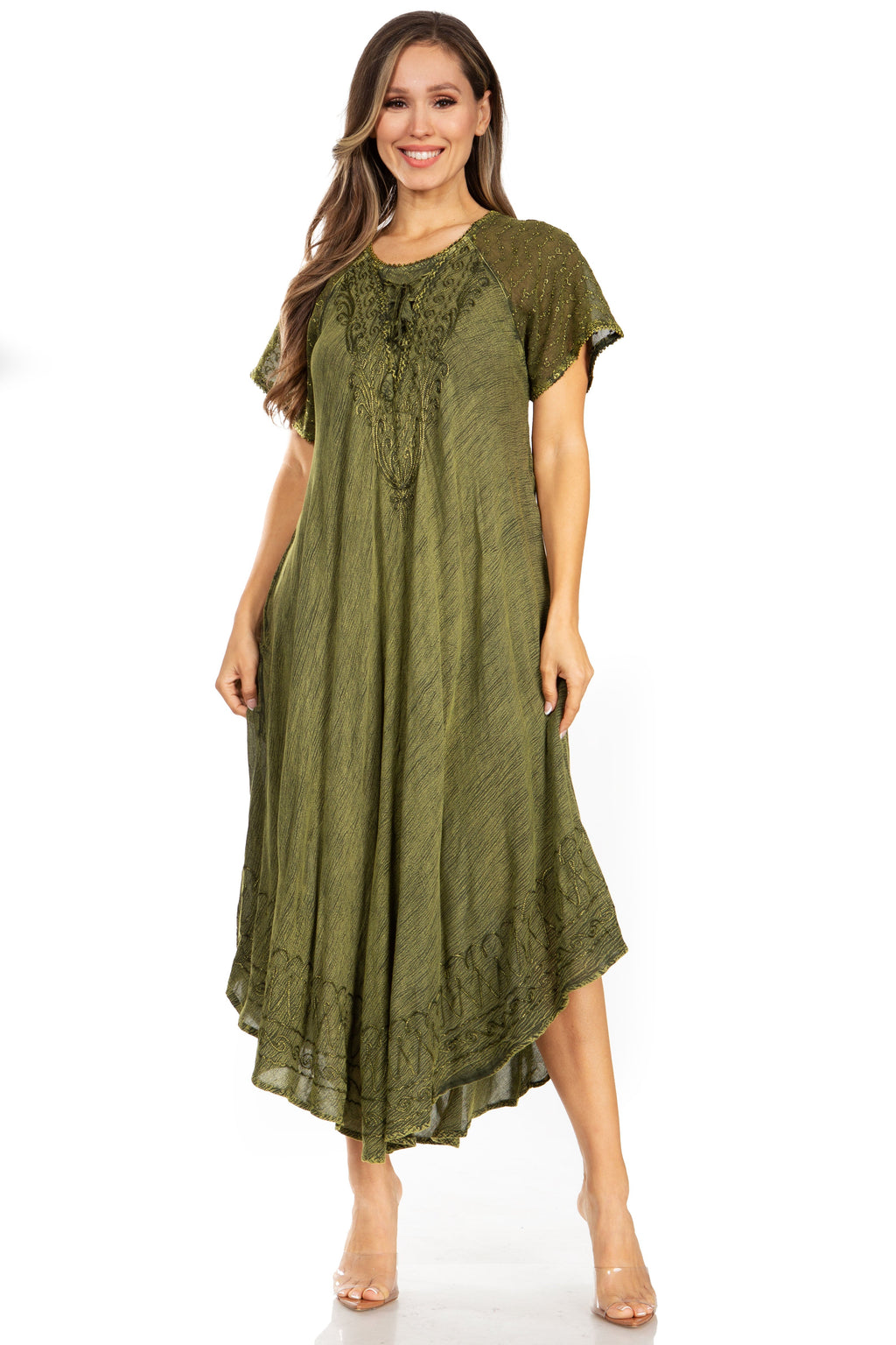 Women's Embroidered Long Caftan Dress and Cover-up