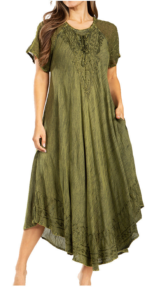 Women's Embroidered Long Caftan Dress and Cover-up