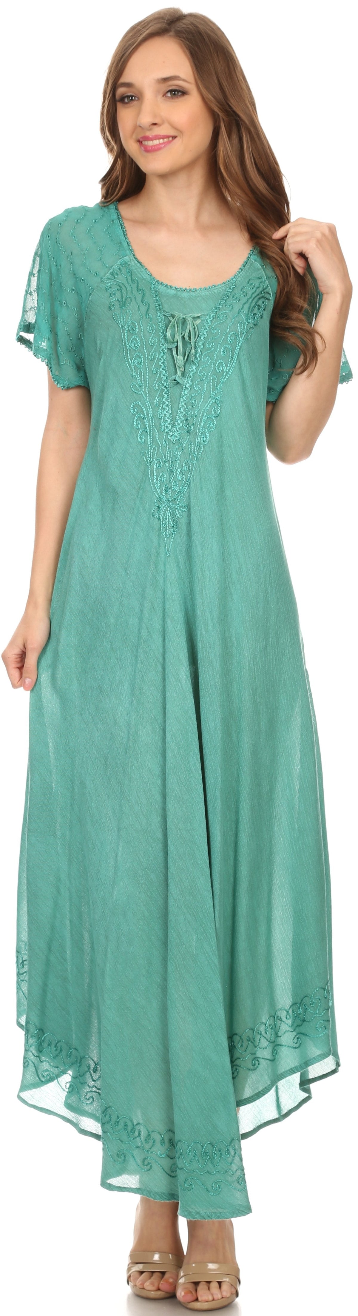 Women's Embroidered Long Caftan Dress and Cover-up