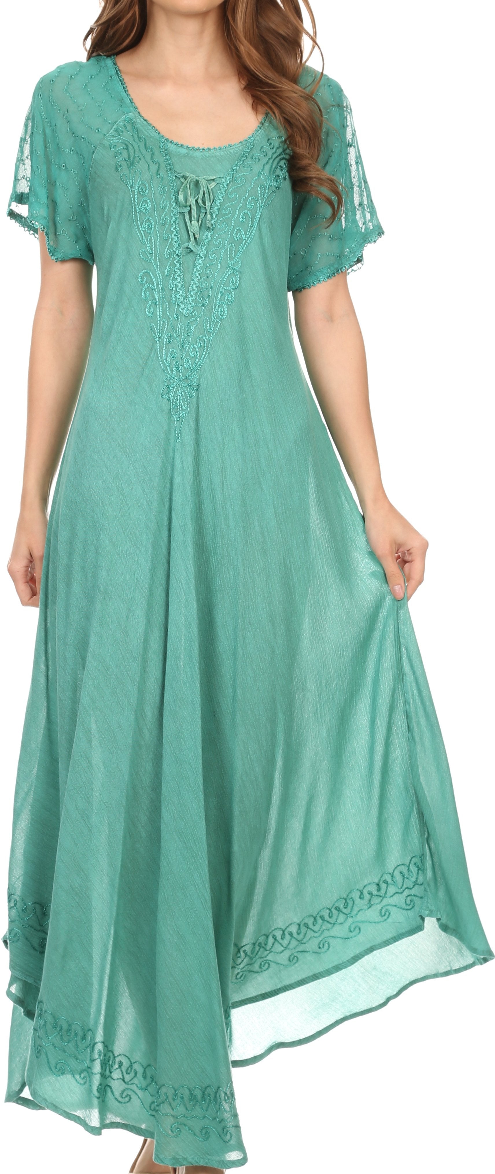 Women's Embroidered Long Caftan Dress and Cover-up