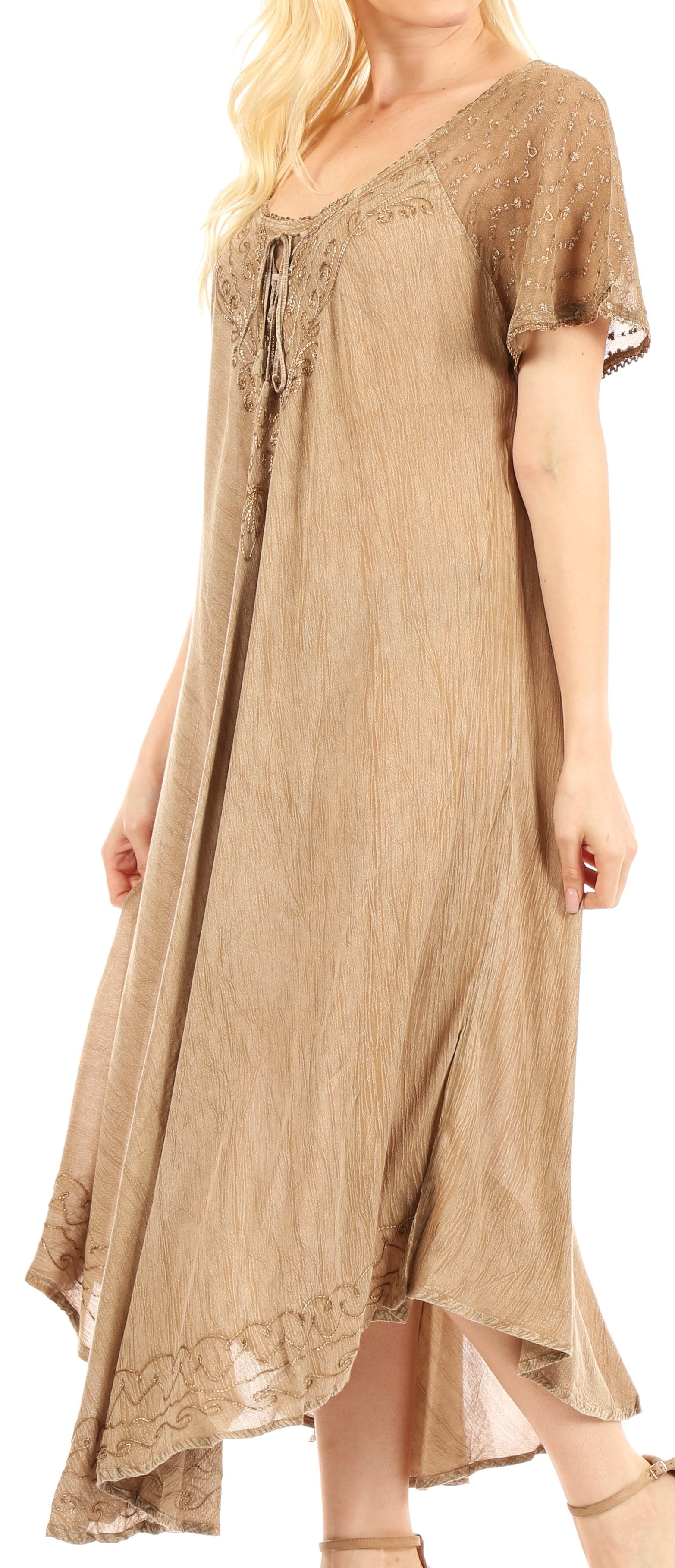 Women's Embroidered Long Caftan Dress and Cover-up