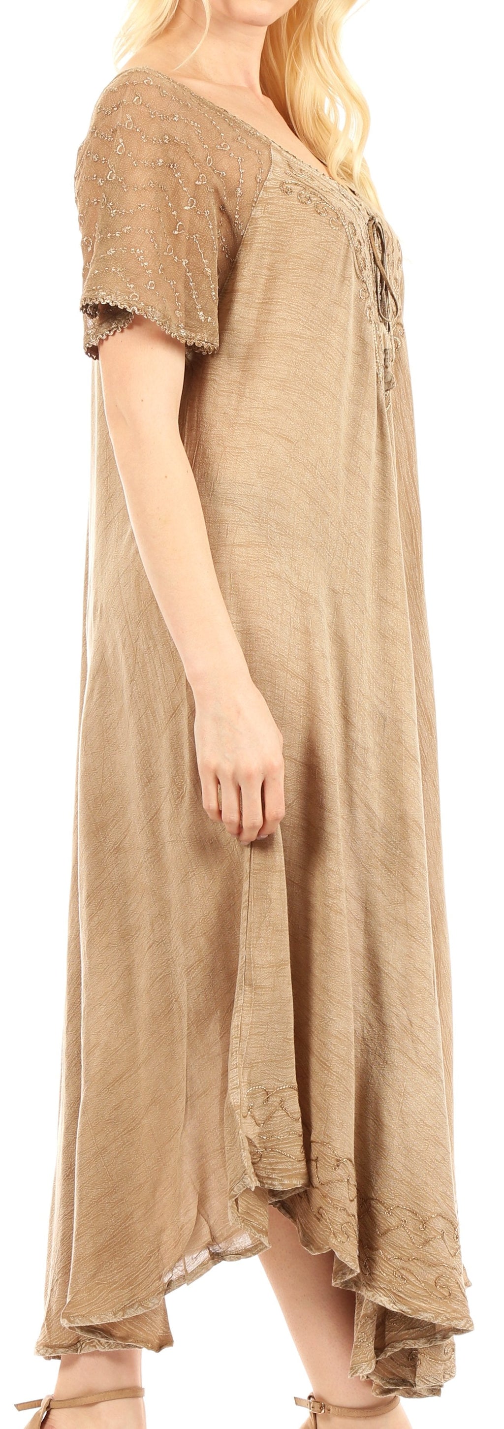 Women's Embroidered Long Caftan Dress and Cover-up