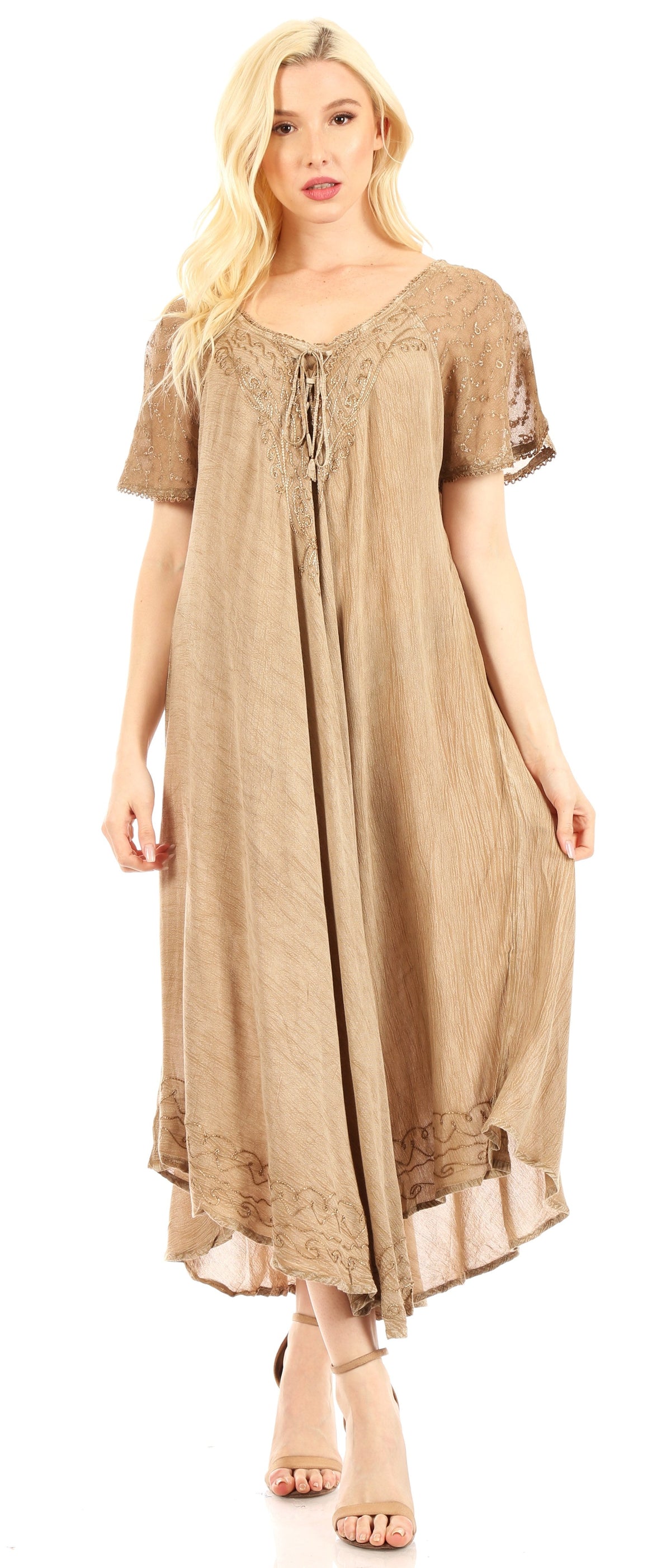 Women's Embroidered Long Caftan Dress and Cover-up