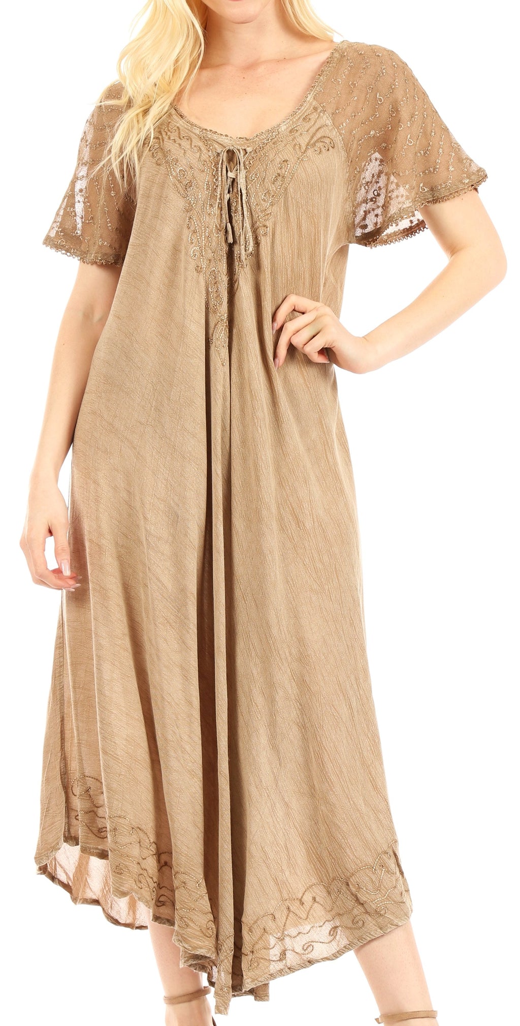 Women's Embroidered Long Caftan Dress and Cover-up