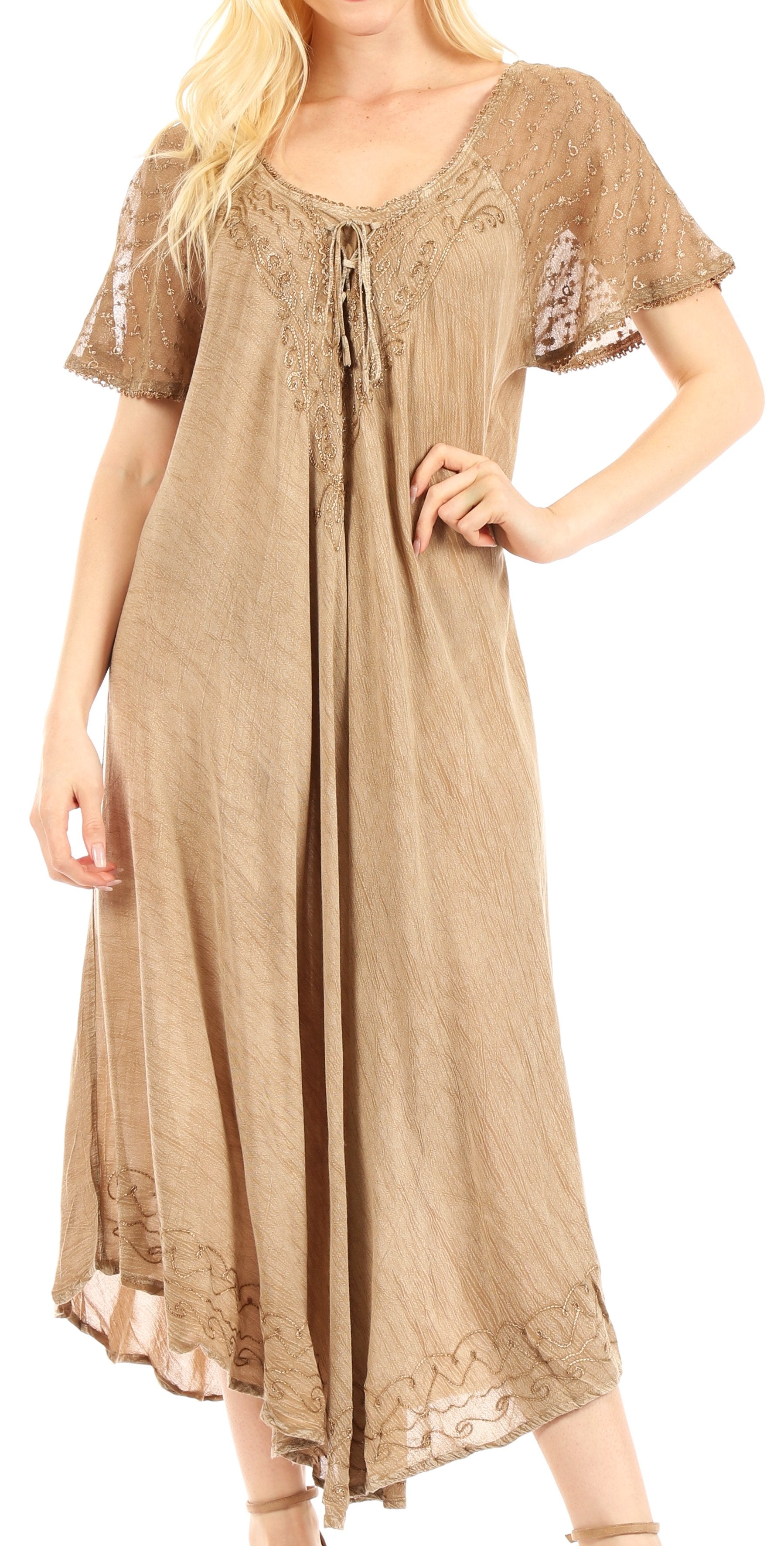 Women's Embroidered Long Caftan Dress and Cover-up