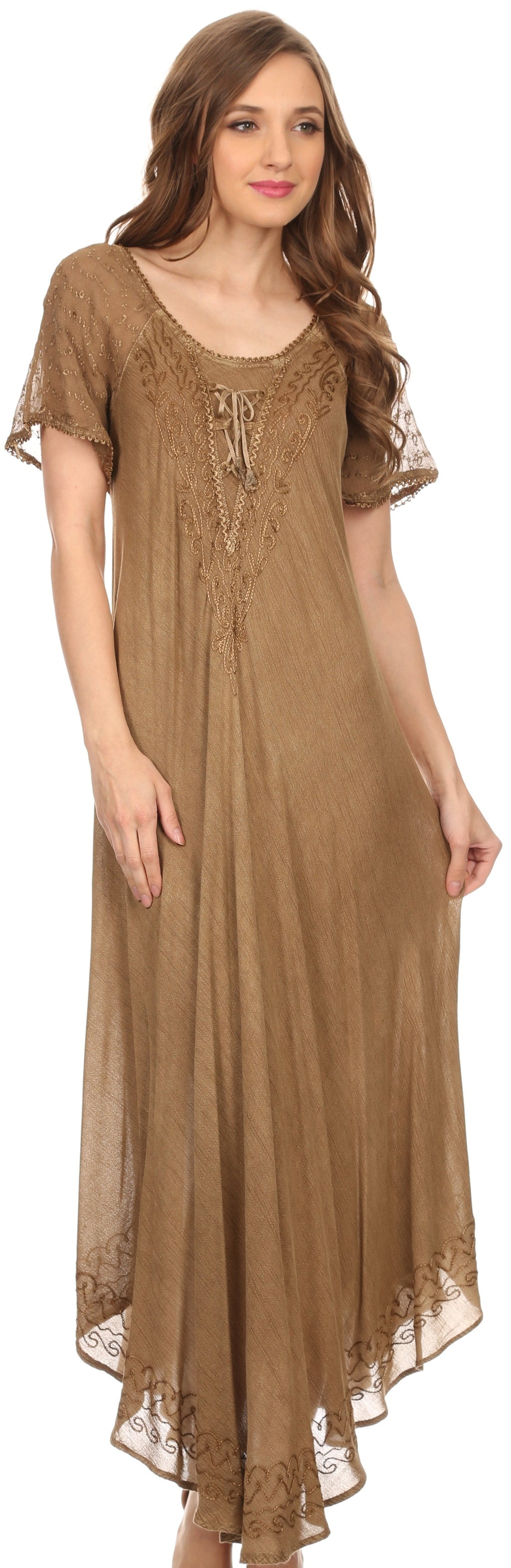 Women's Embroidered Long Caftan Dress and Cover-up