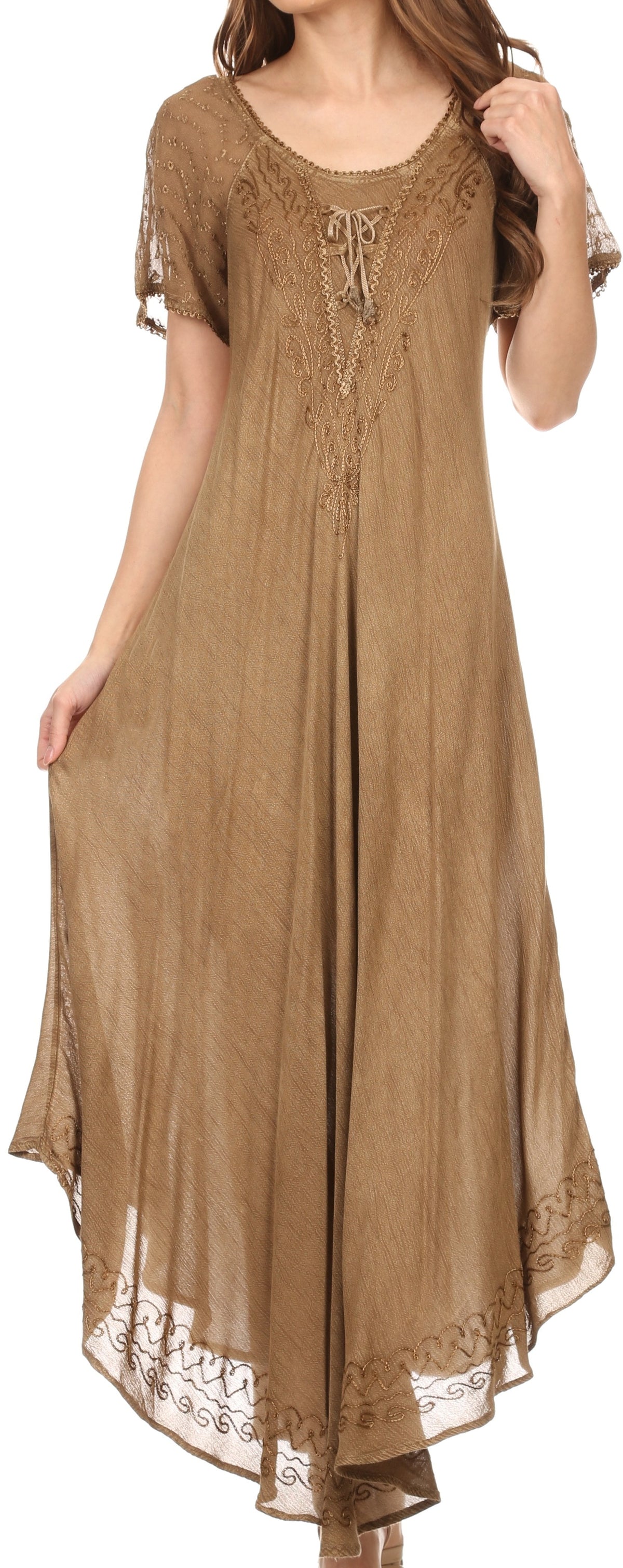 Women's Embroidered Long Caftan Dress and Cover-up