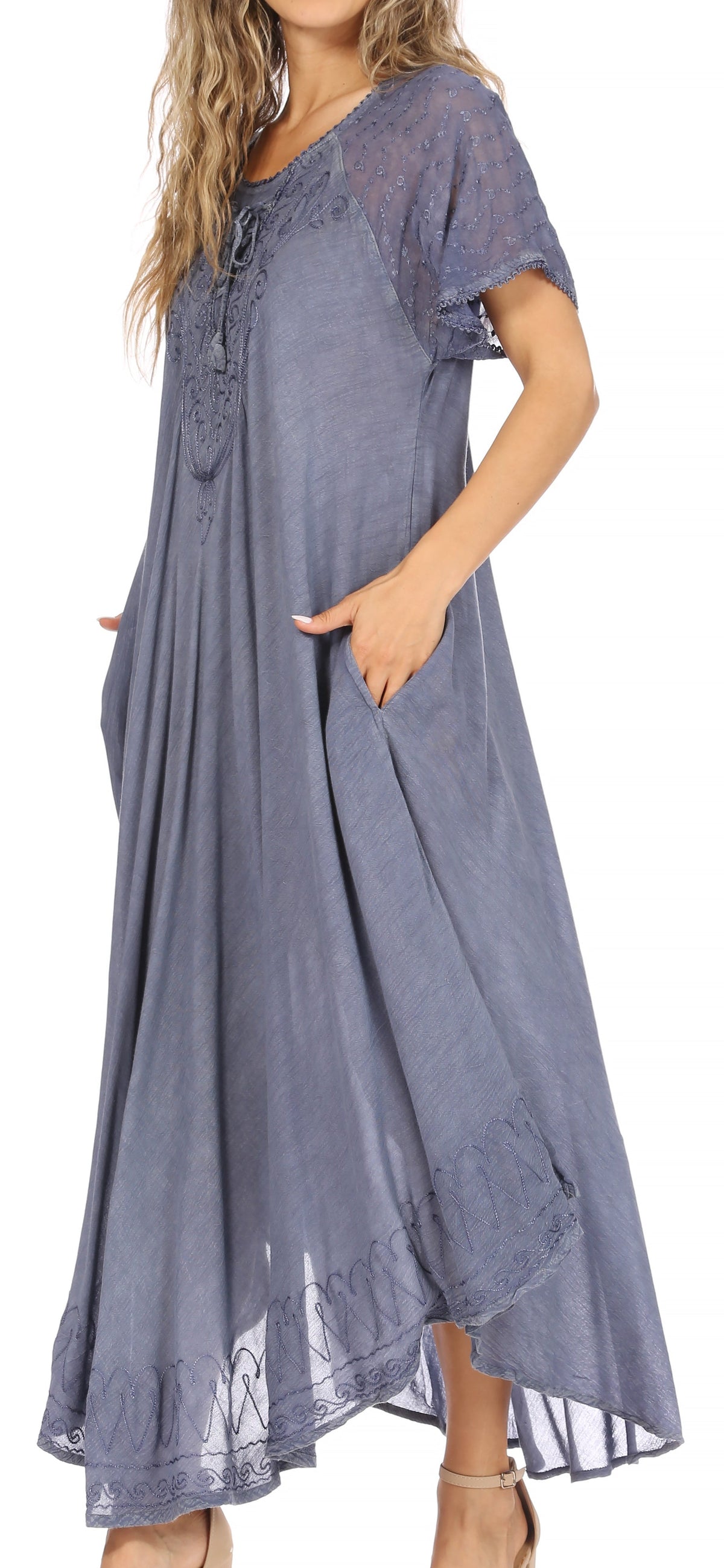 Women's Embroidered Long Caftan Dress and Cover-up