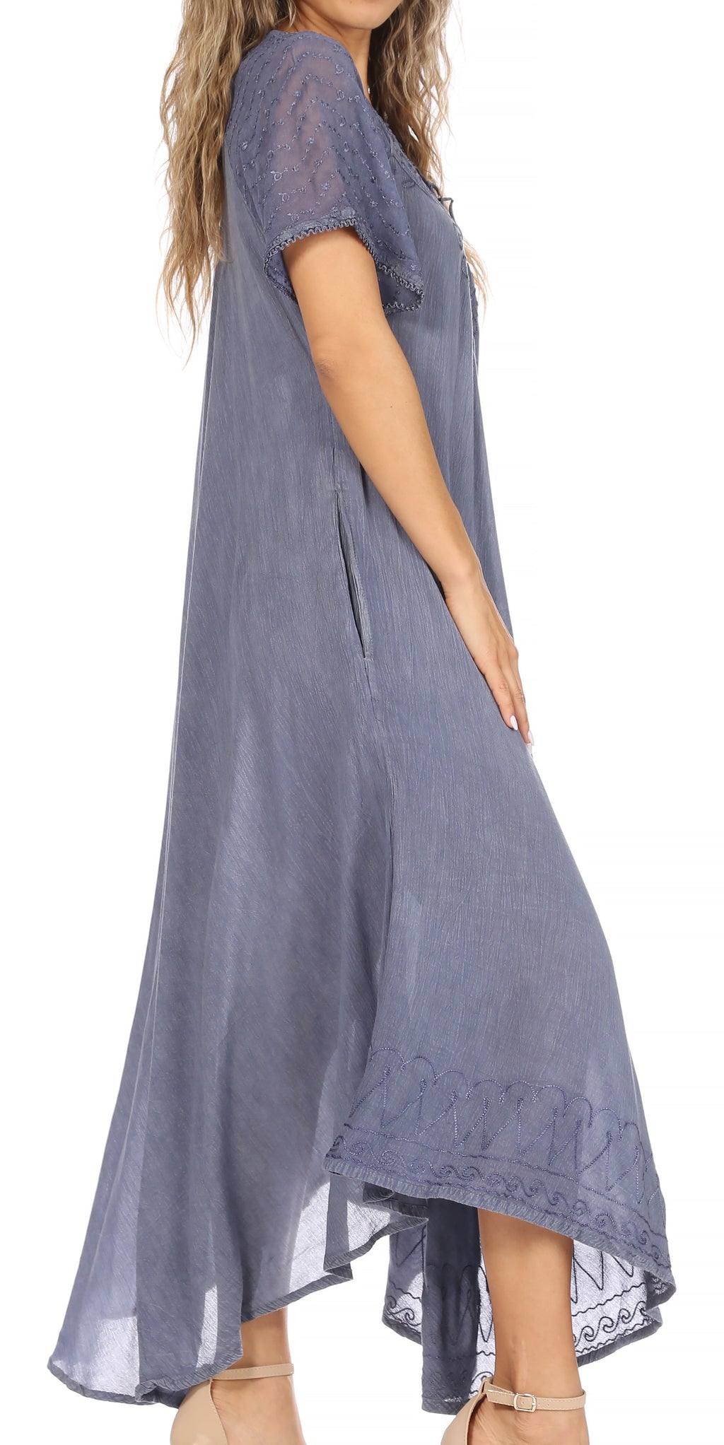 Women's Embroidered Long Caftan Dress and Cover-up
