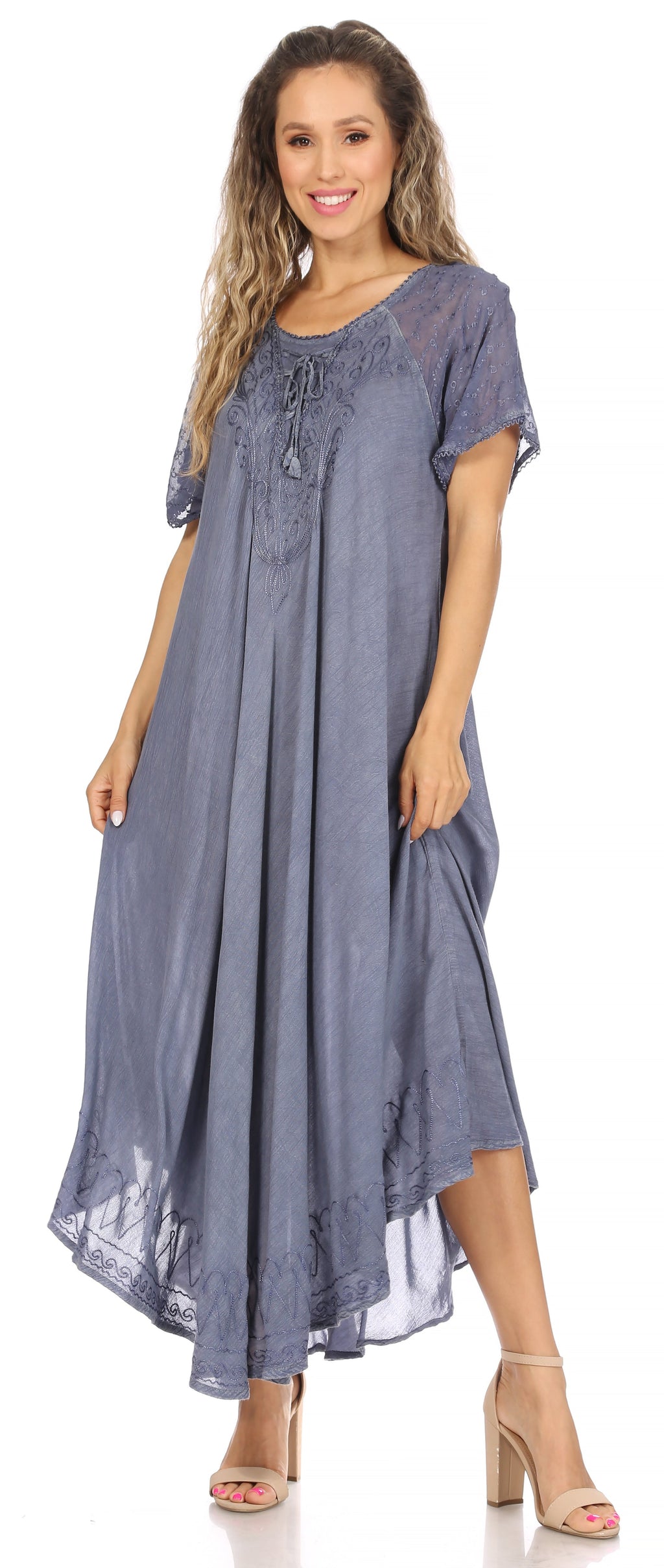 Women's Embroidered Long Caftan Dress and Cover-up