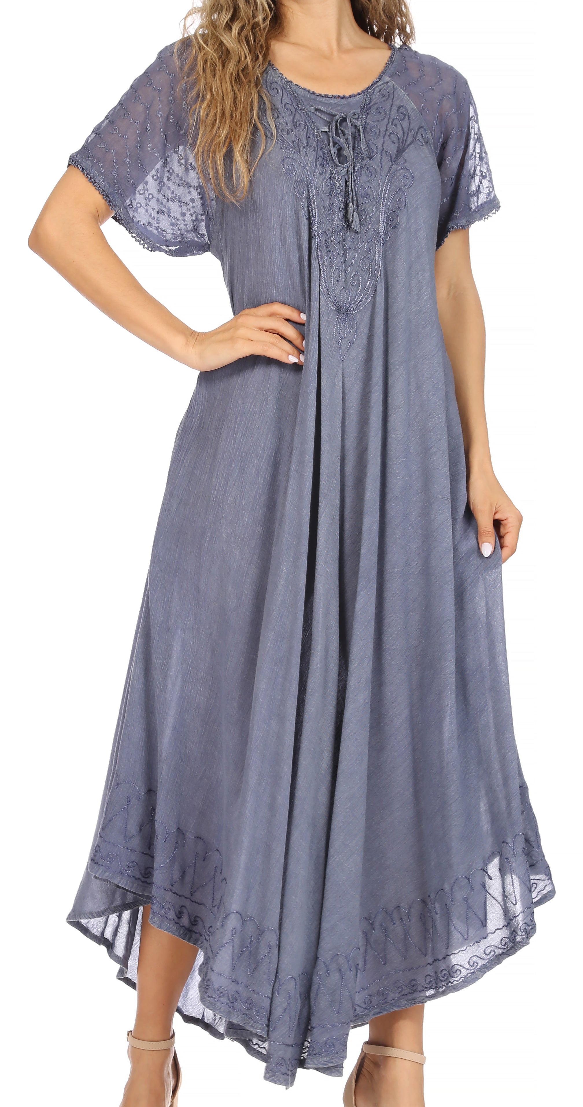 Women's Embroidered Long Caftan Dress and Cover-up