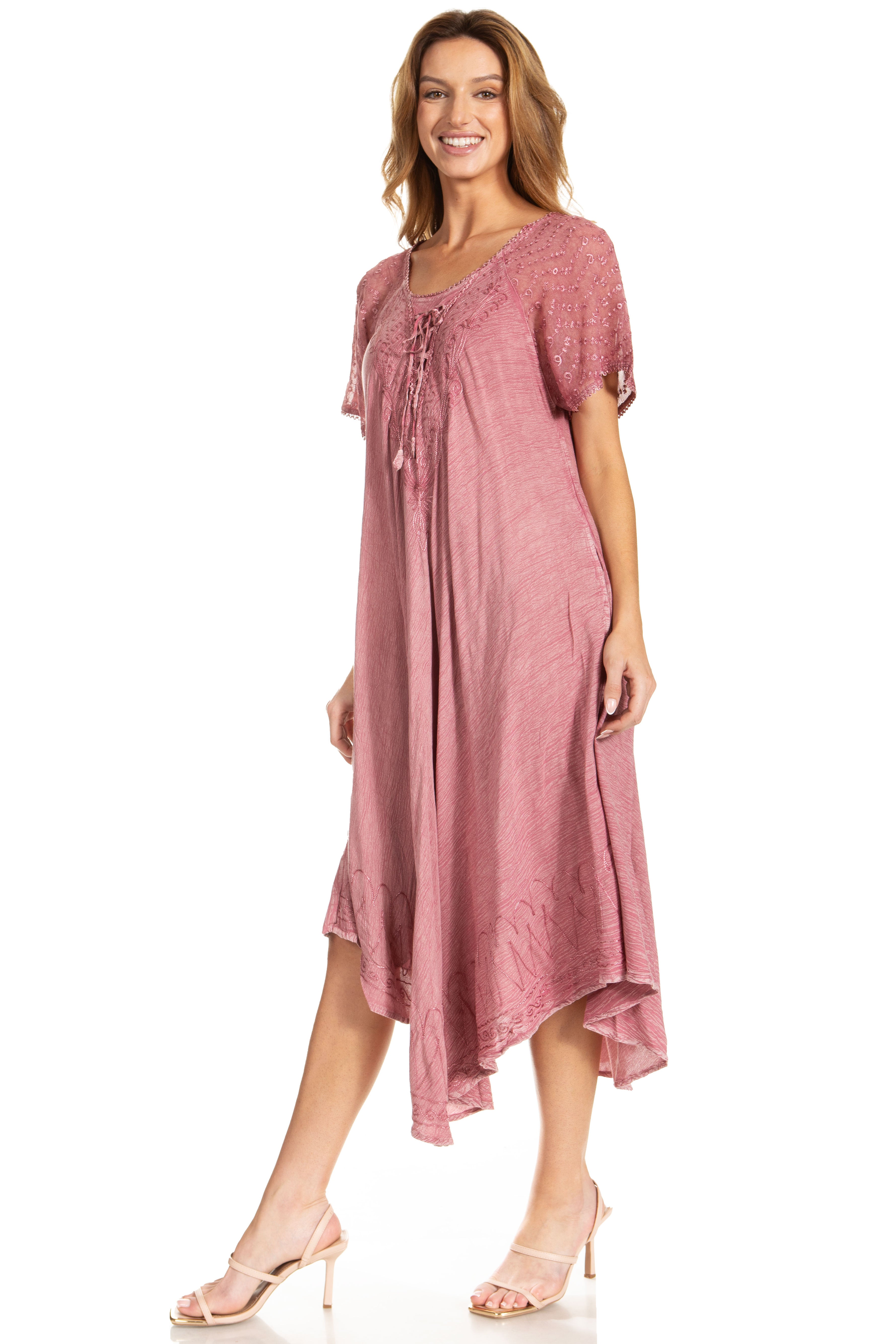 Women's Embroidered Long Caftan Dress and Cover-up