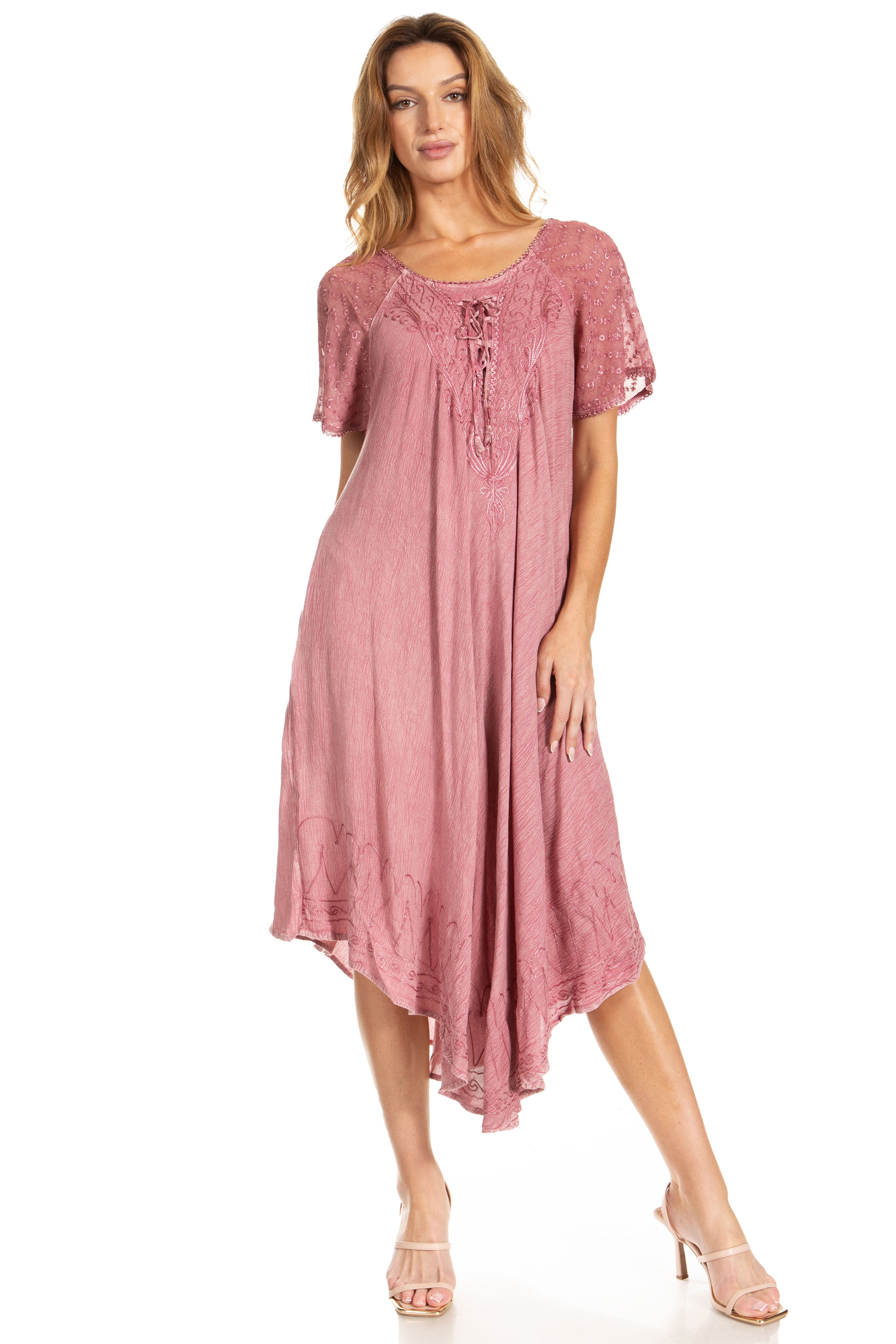 Women's Embroidered Long Caftan Dress and Cover-up