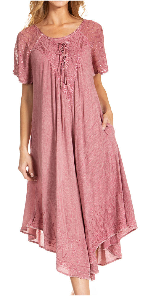 Women's Embroidered Long Caftan Dress and Cover-up