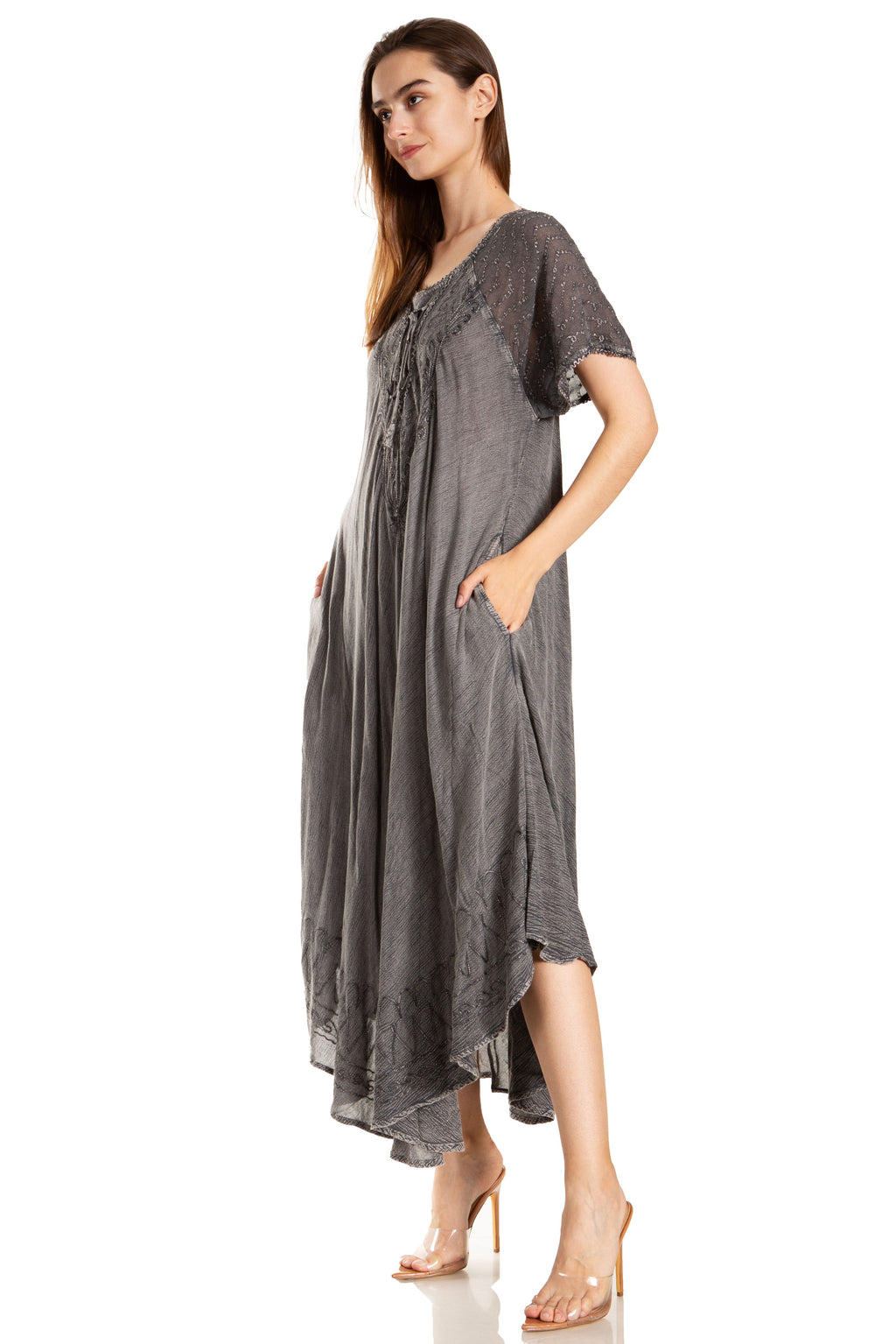 Women's Embroidered Long Caftan Dress and Cover-up