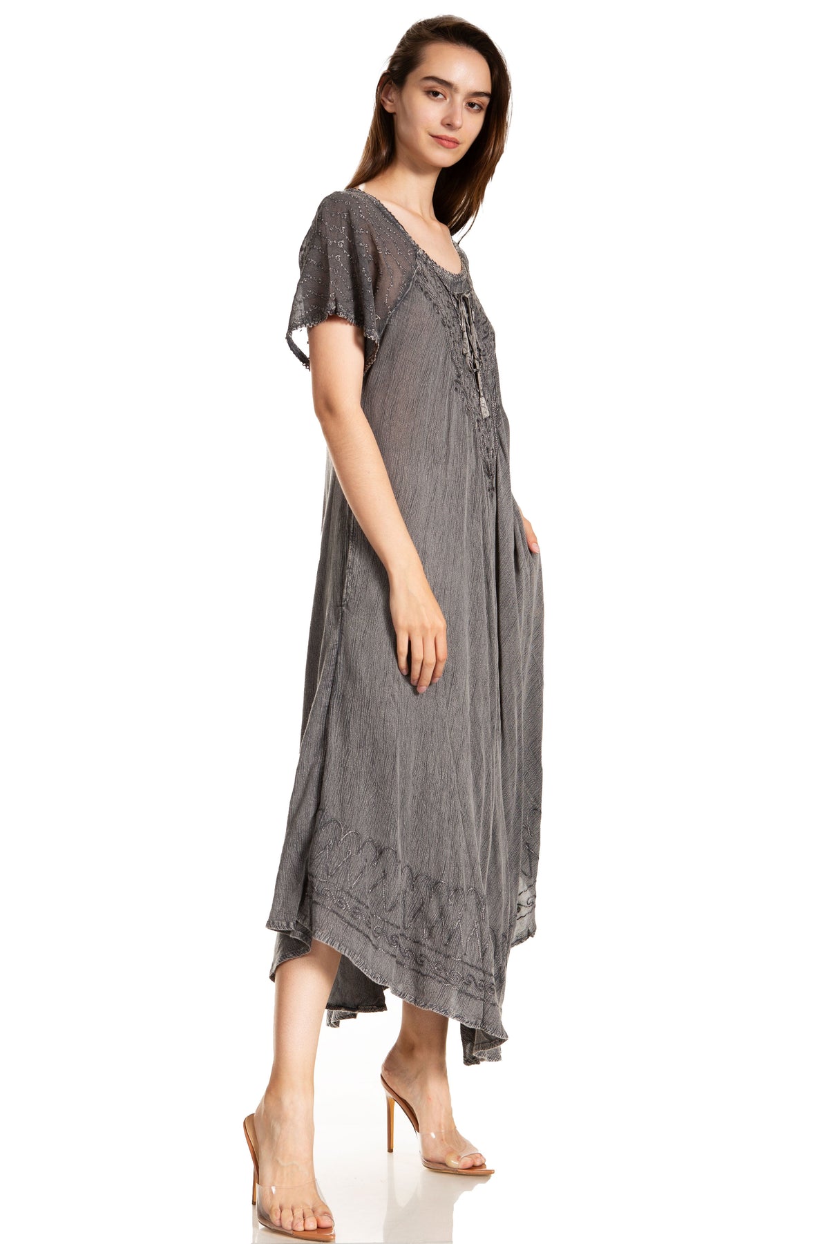 Women's Embroidered Long Caftan Dress and Cover-up