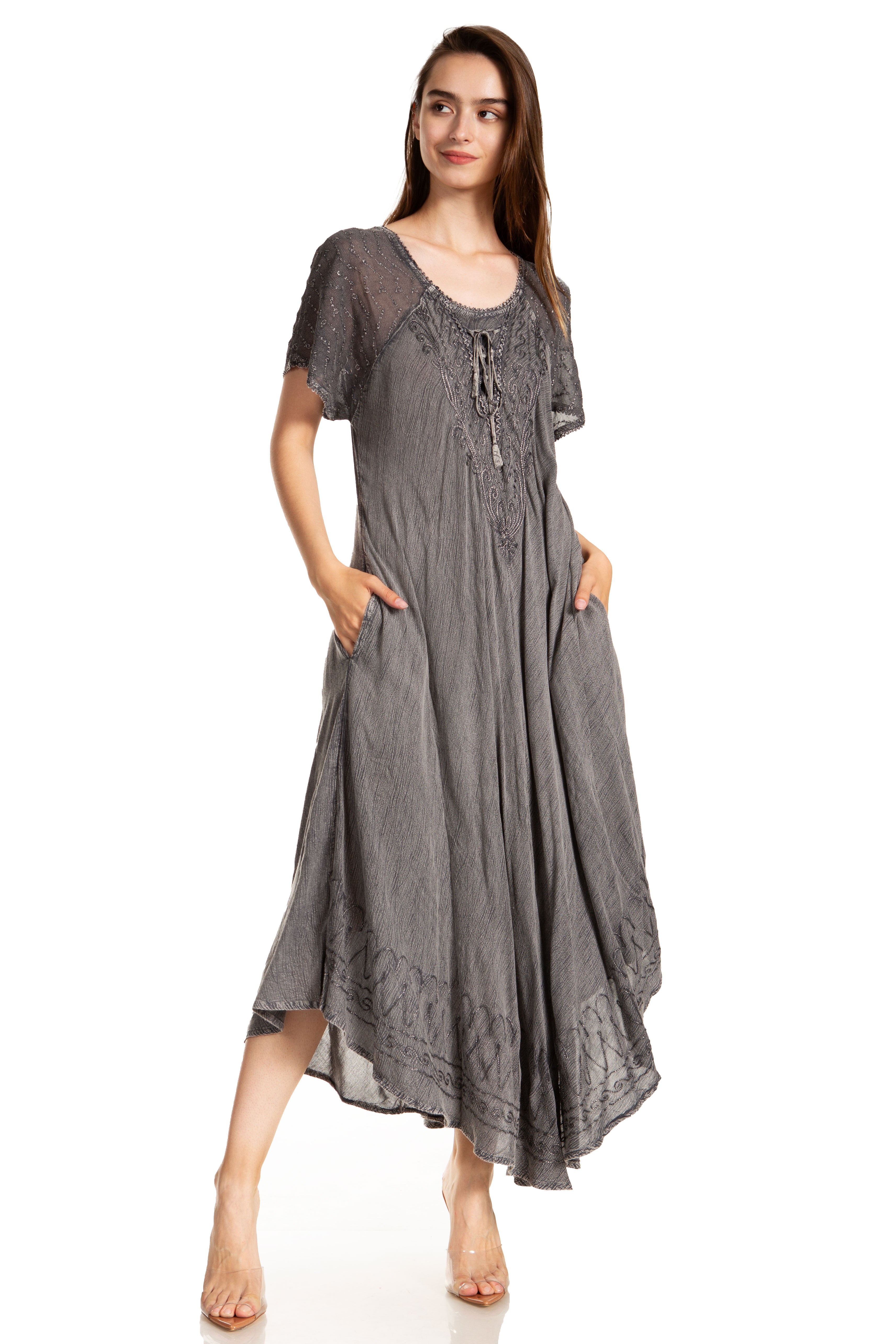 Women's Embroidered Long Caftan Dress and Cover-up