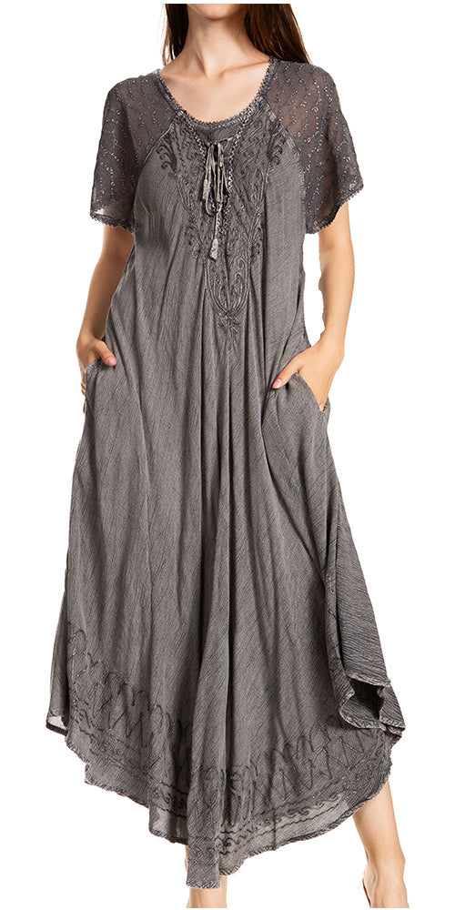 Women's Embroidered Long Caftan Dress and Cover-up