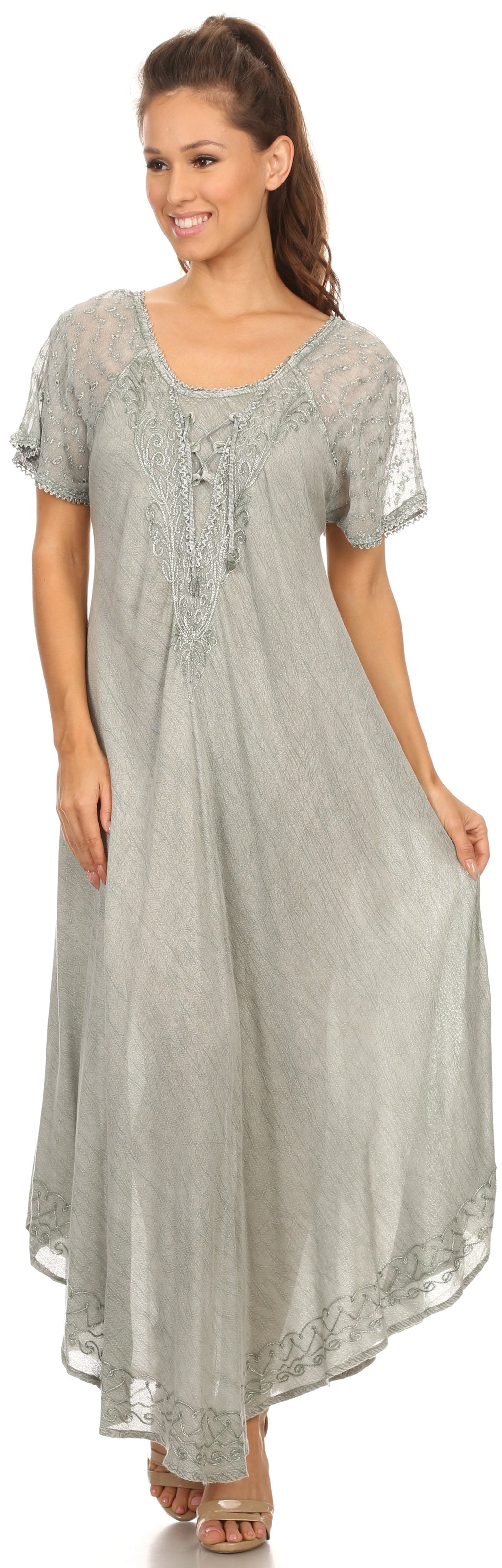 Women's Embroidered Long Caftan Dress and Cover-up