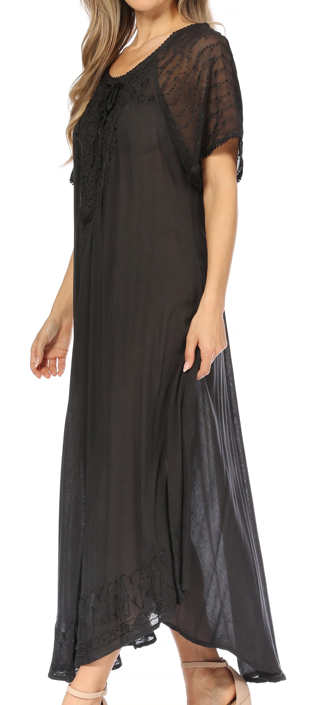 Women's Embroidered Long Caftan Dress and Cover-up