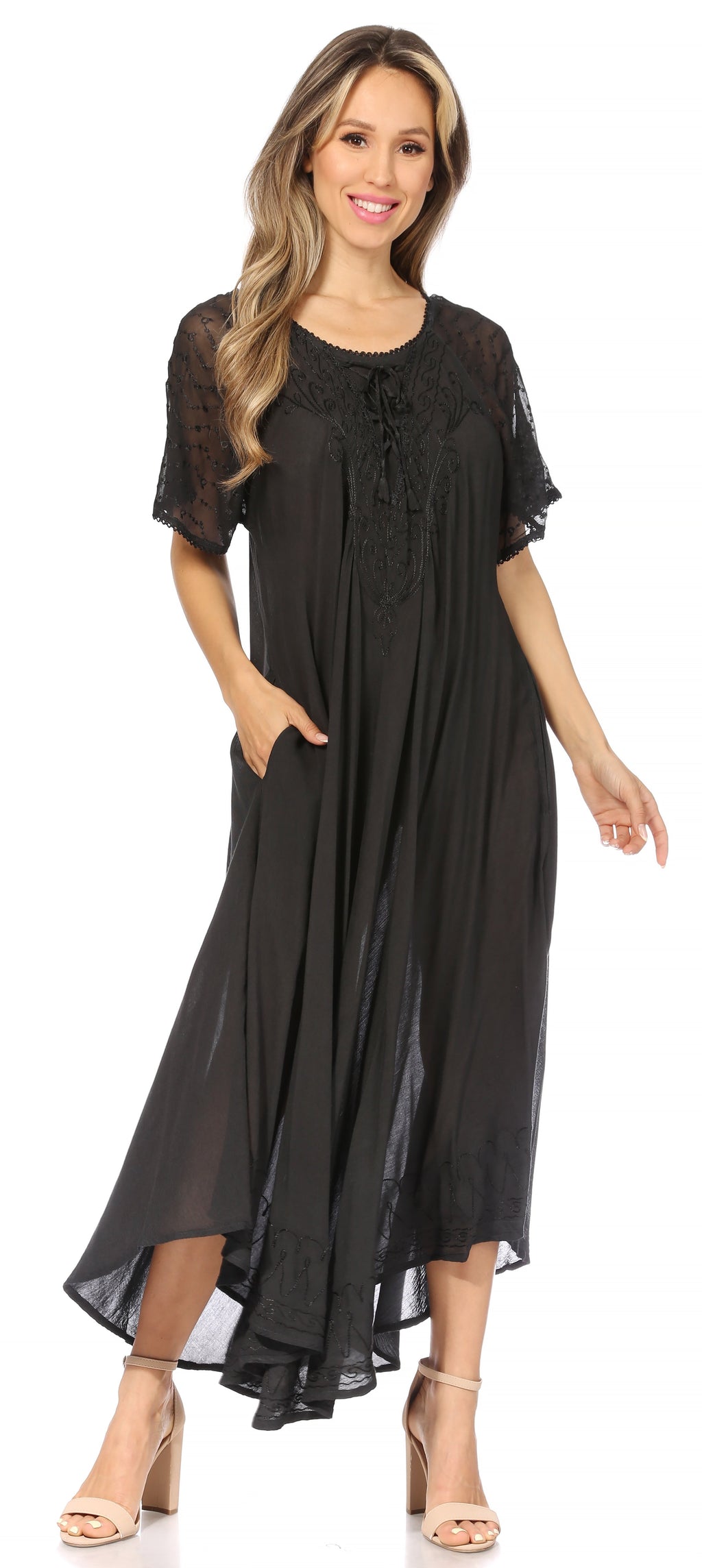 Women's Embroidered Long Caftan Dress and Cover-up