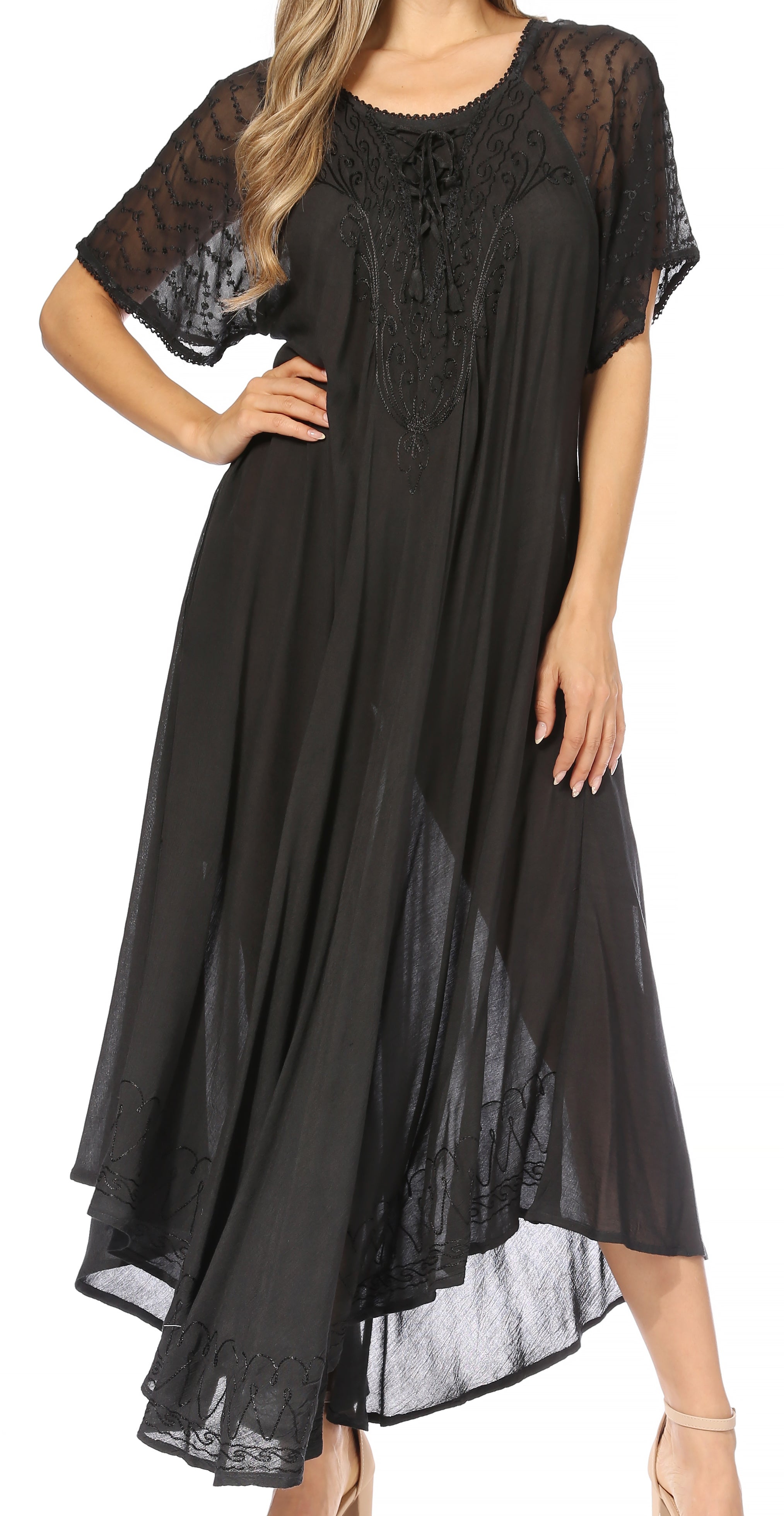 Women's Embroidered Long Caftan Dress and Cover-up