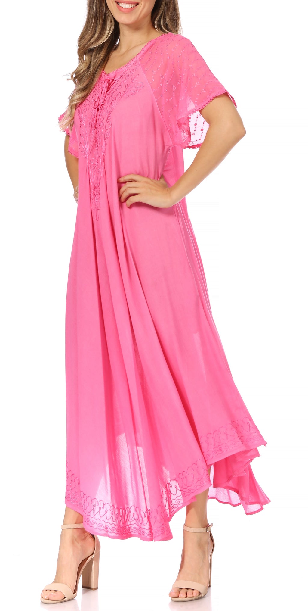 Women's Embroidered Long Caftan Dress and Cover-up