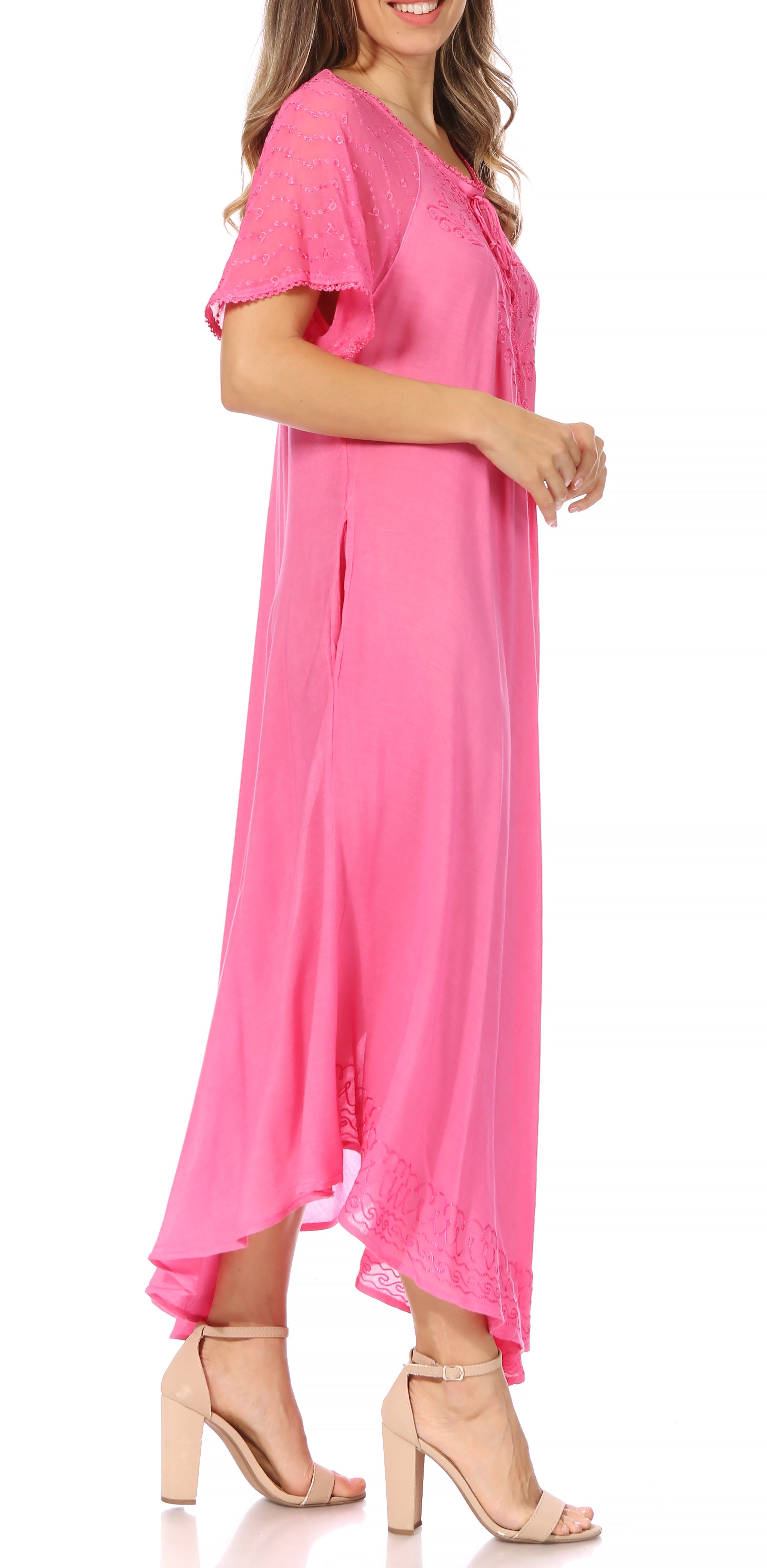 Women's Embroidered Long Caftan Dress and Cover-up