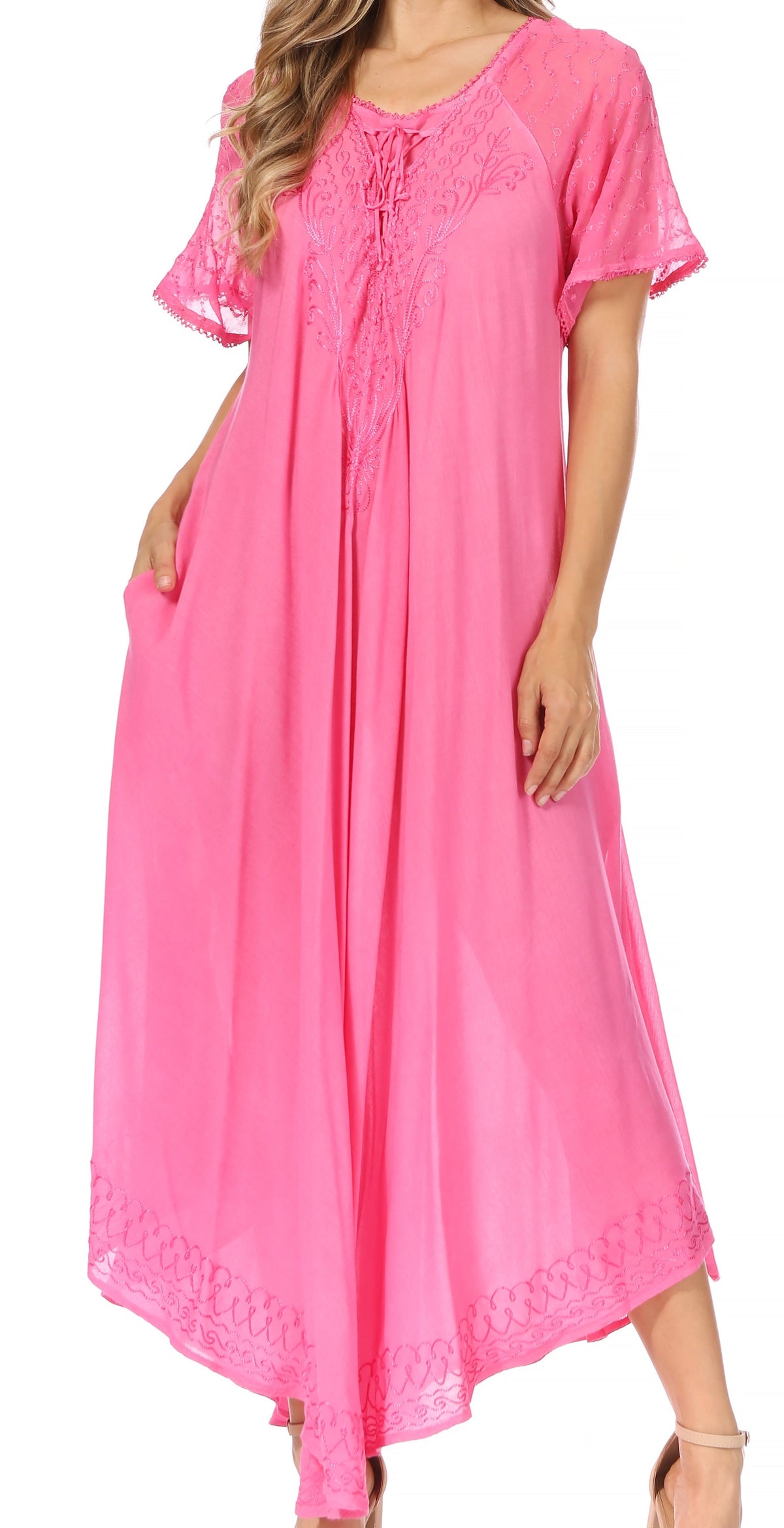 Women's Embroidered Long Caftan Dress and Cover-up