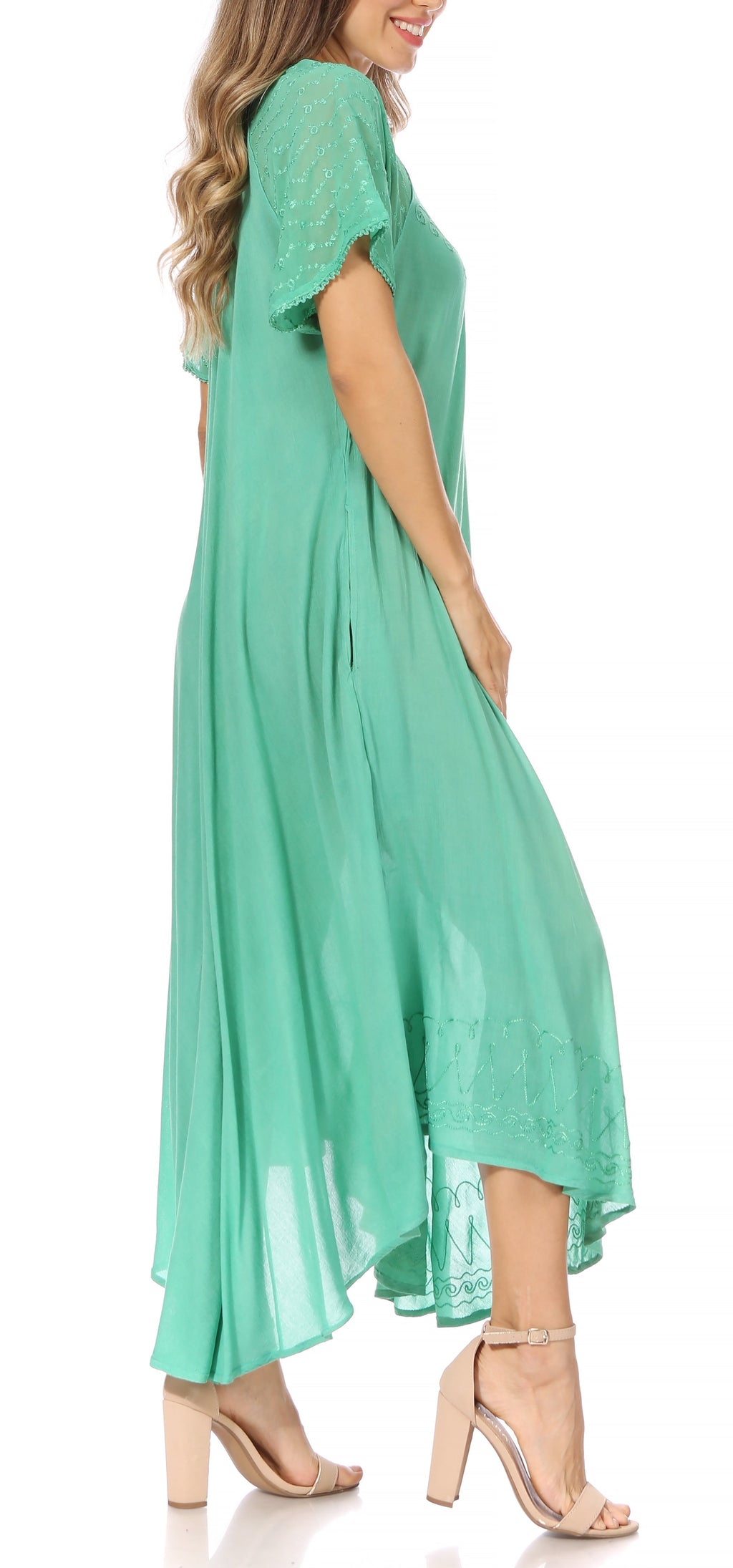 Women's Embroidered Long Caftan Dress and Cover-up