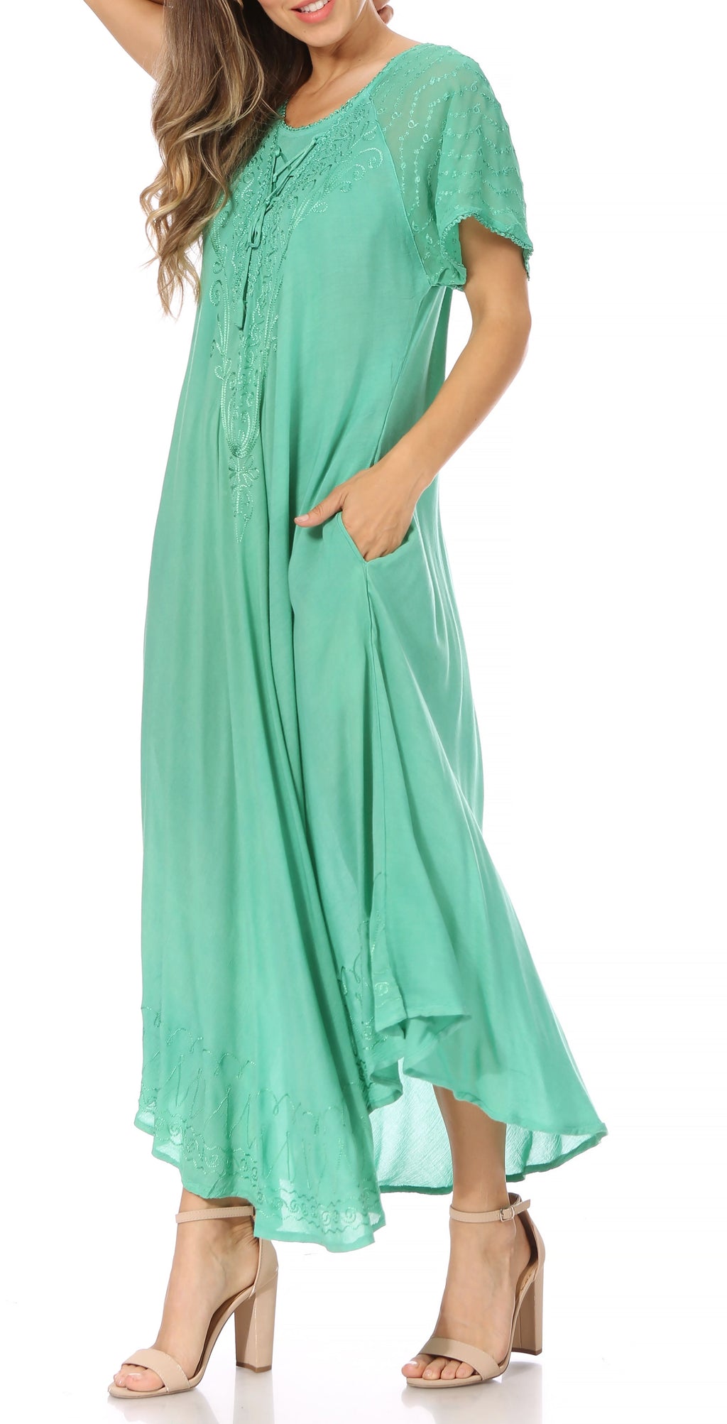 Women's Embroidered Long Caftan Dress and Cover-up