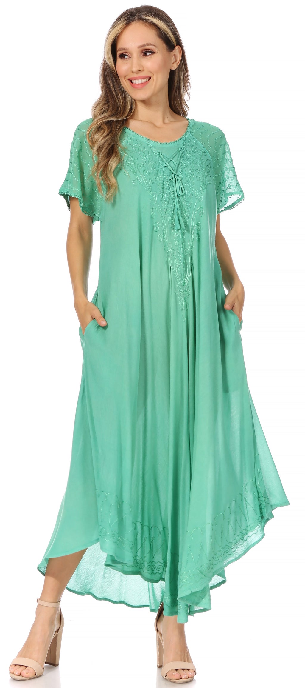Women's Embroidered Long Caftan Dress and Cover-up