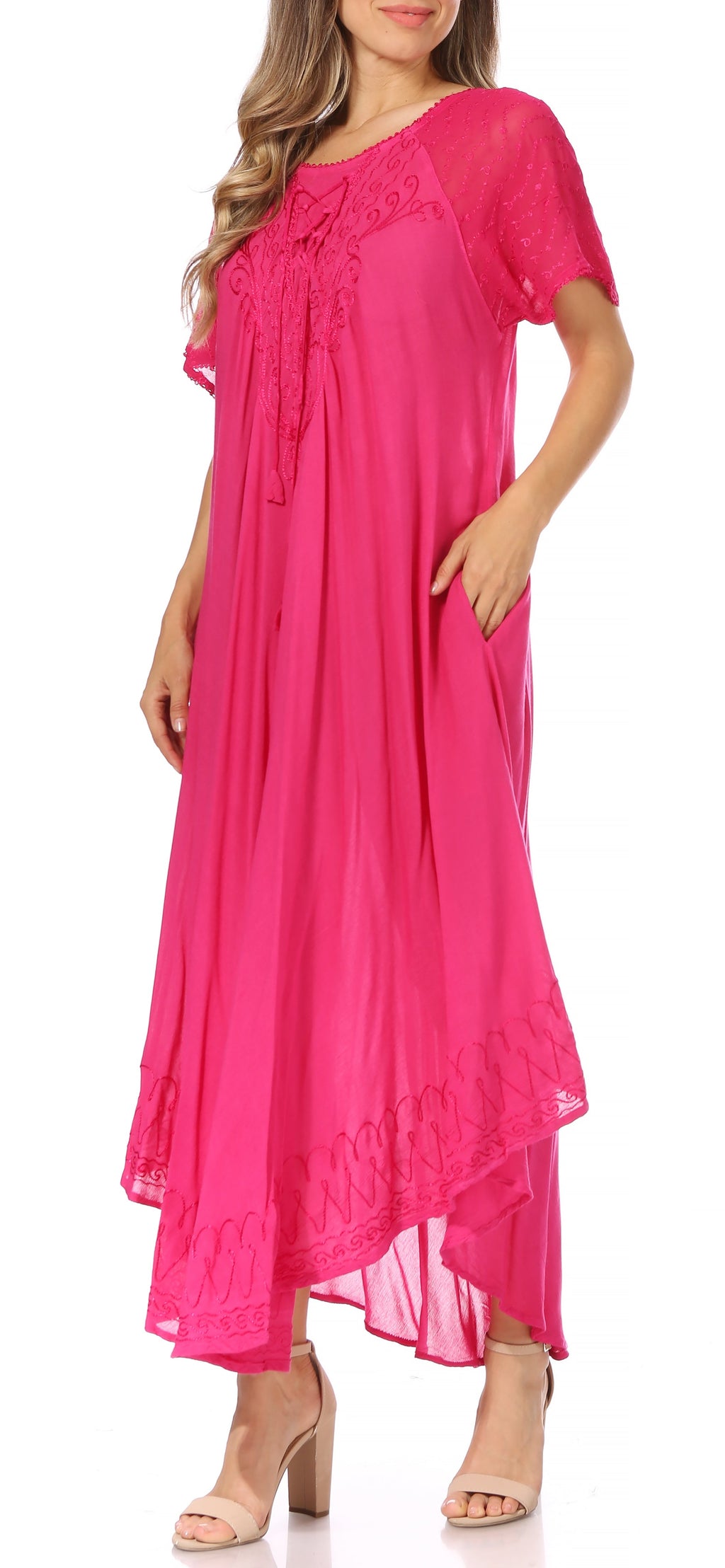Women's Embroidered Long Caftan Dress and Cover-up