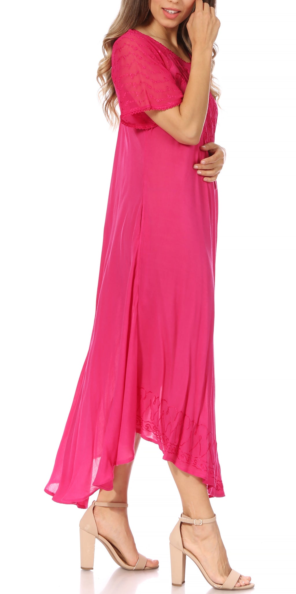 Women's Embroidered Long Caftan Dress and Cover-up