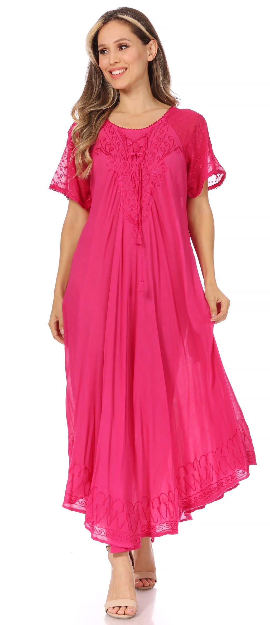 Women's Embroidered Long Caftan Dress and Cover-up