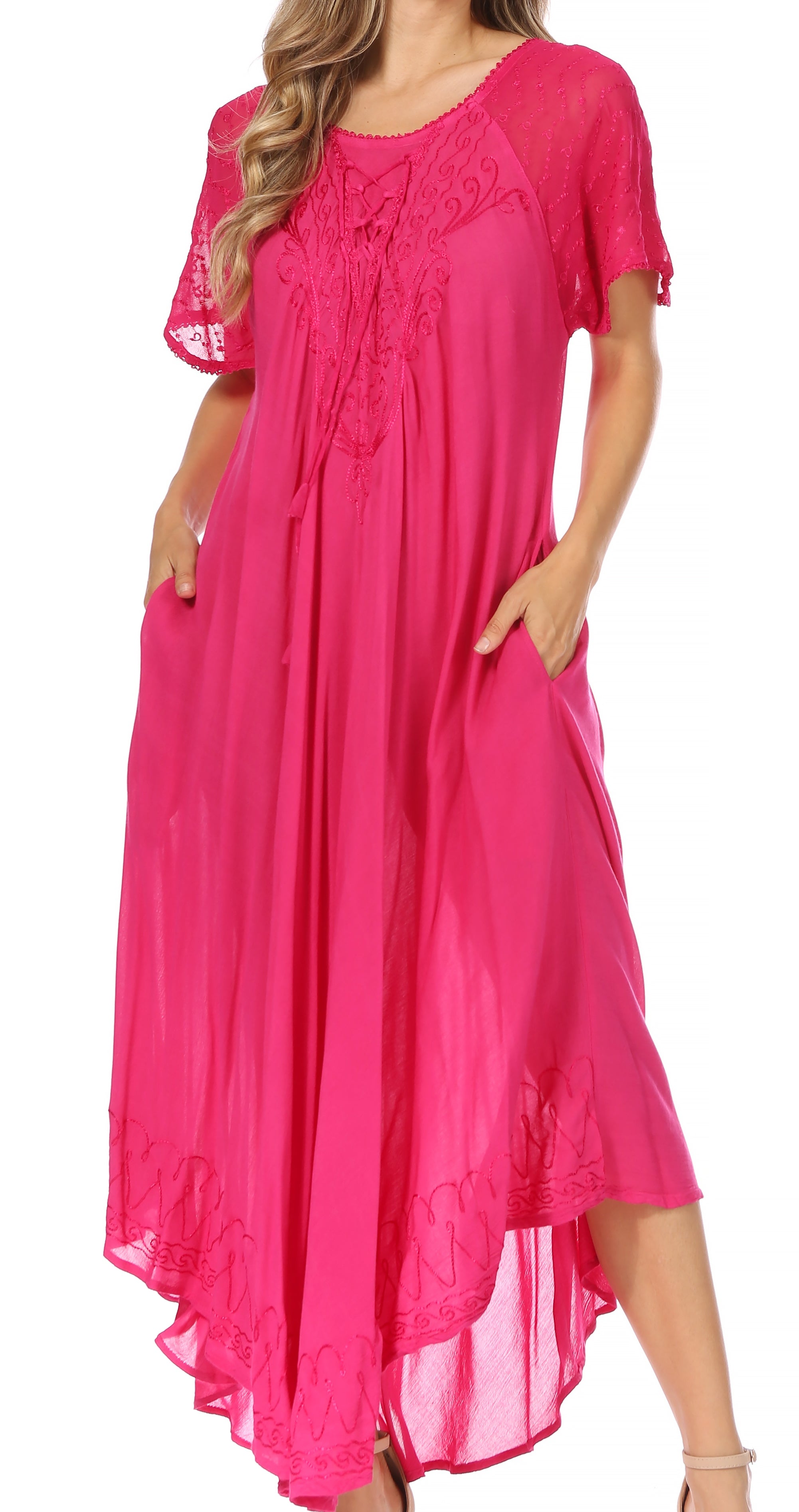 Women's Embroidered Long Caftan Dress and Cover-up