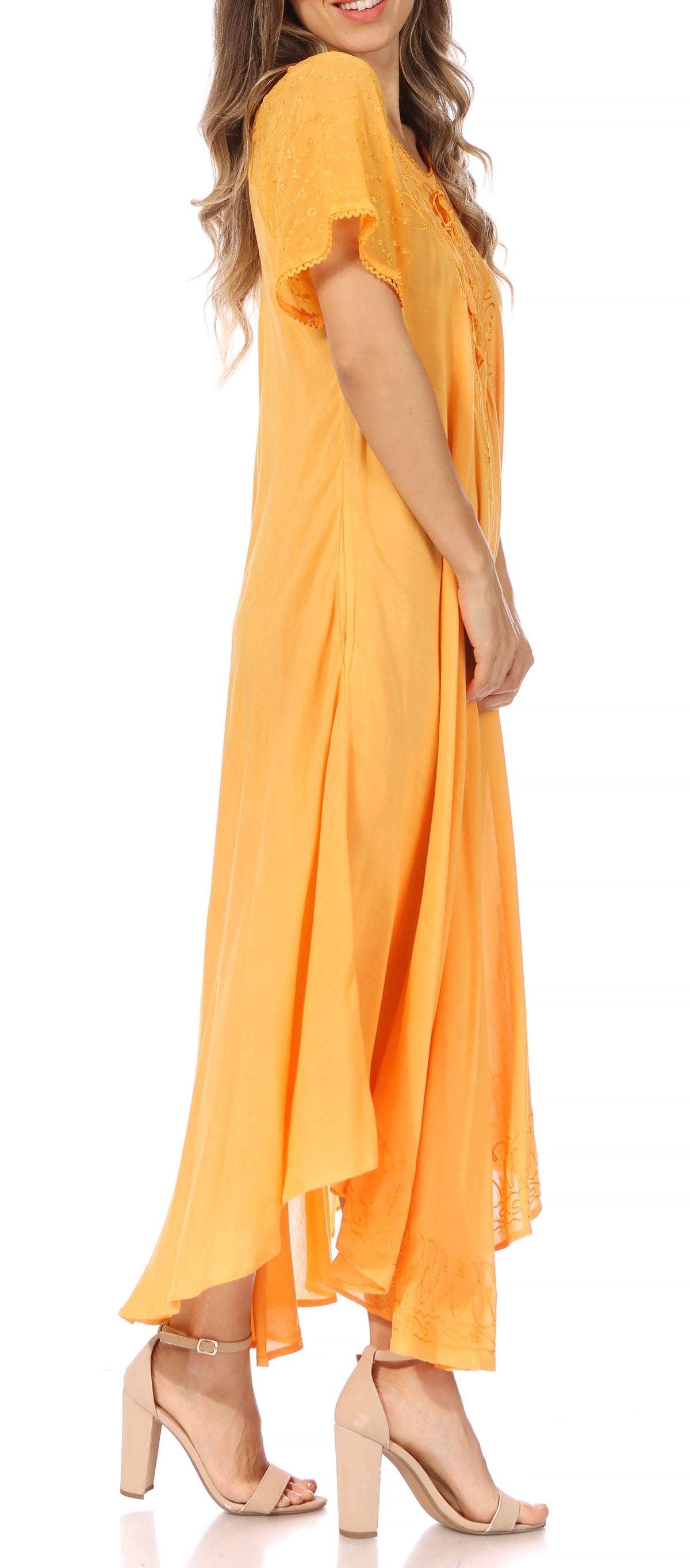 Women's Embroidered Long Caftan Dress and Cover-up